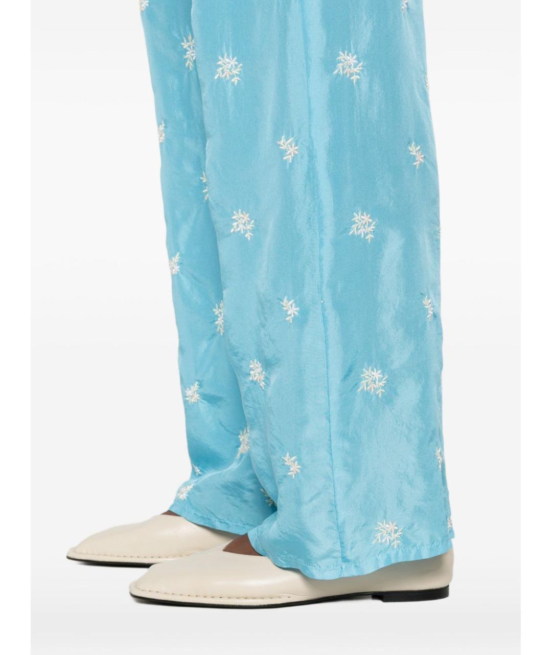 FORTE FORTE Голубые шелковые прямые брюки, фото 2