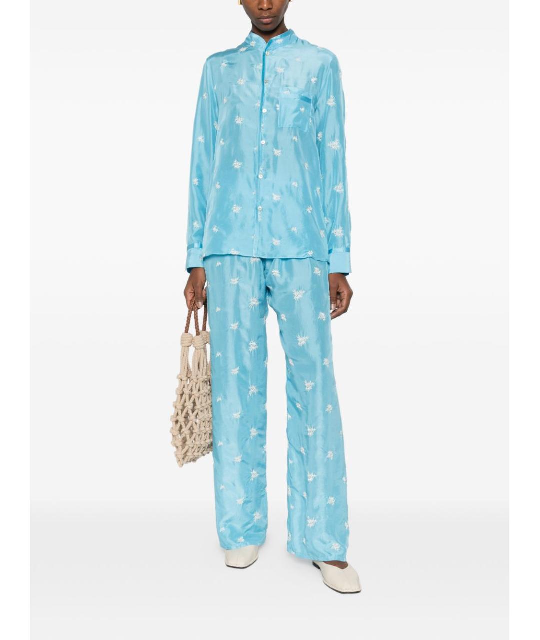 FORTE FORTE Голубые шелковые прямые брюки, фото 3