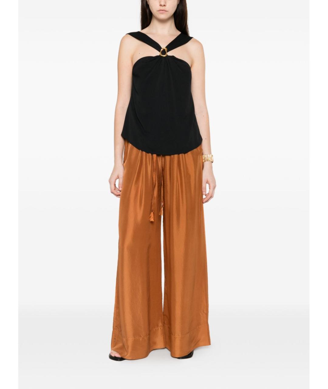 FORTE FORTE Коричневые шелковые прямые брюки, фото 2