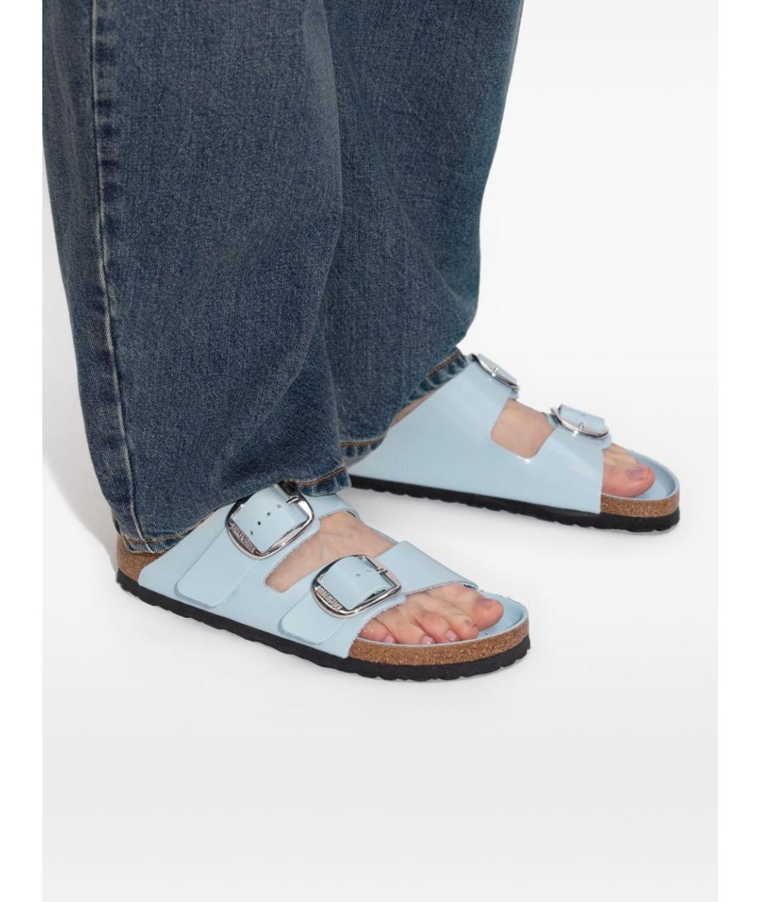 BIRKENSTOCK Голубые кожаные сандалии, фото 4