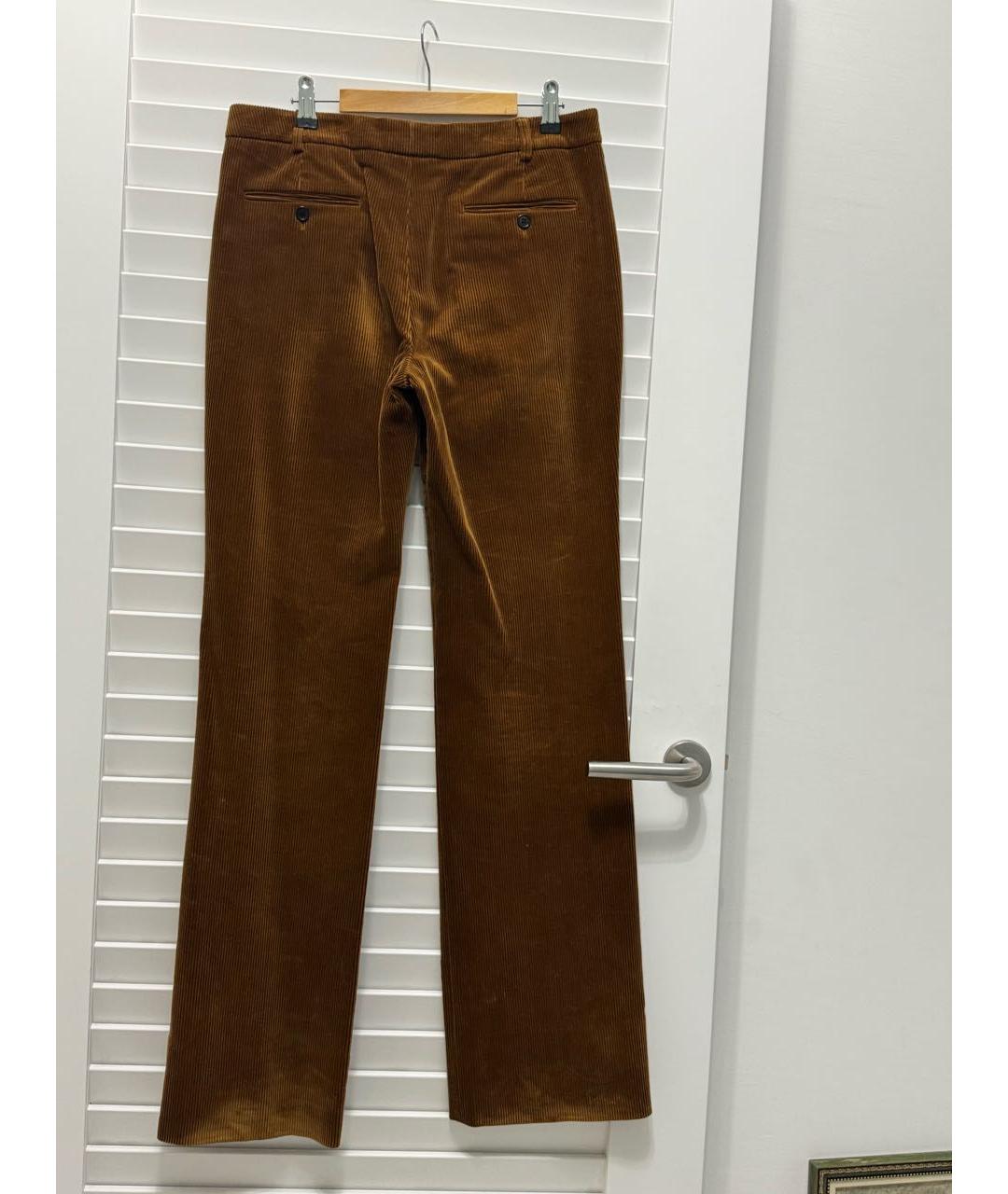 SAINT LAURENT Коричневые хлопковые прямые брюки, фото 2