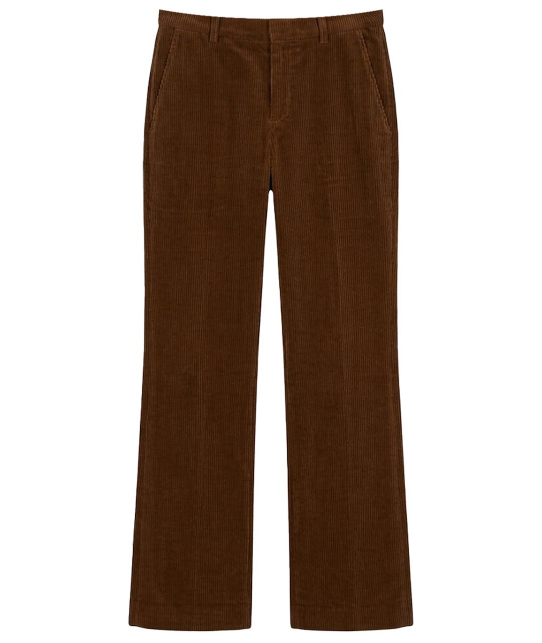 SAINT LAURENT Коричневые хлопковые прямые брюки, фото 1