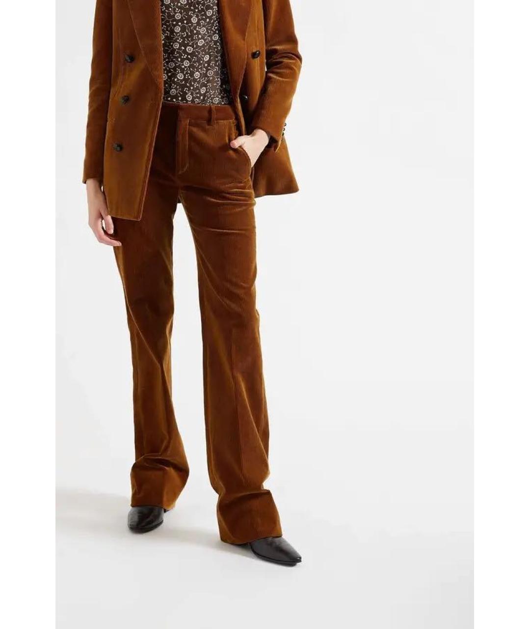 SAINT LAURENT Коричневые хлопковые прямые брюки, фото 8