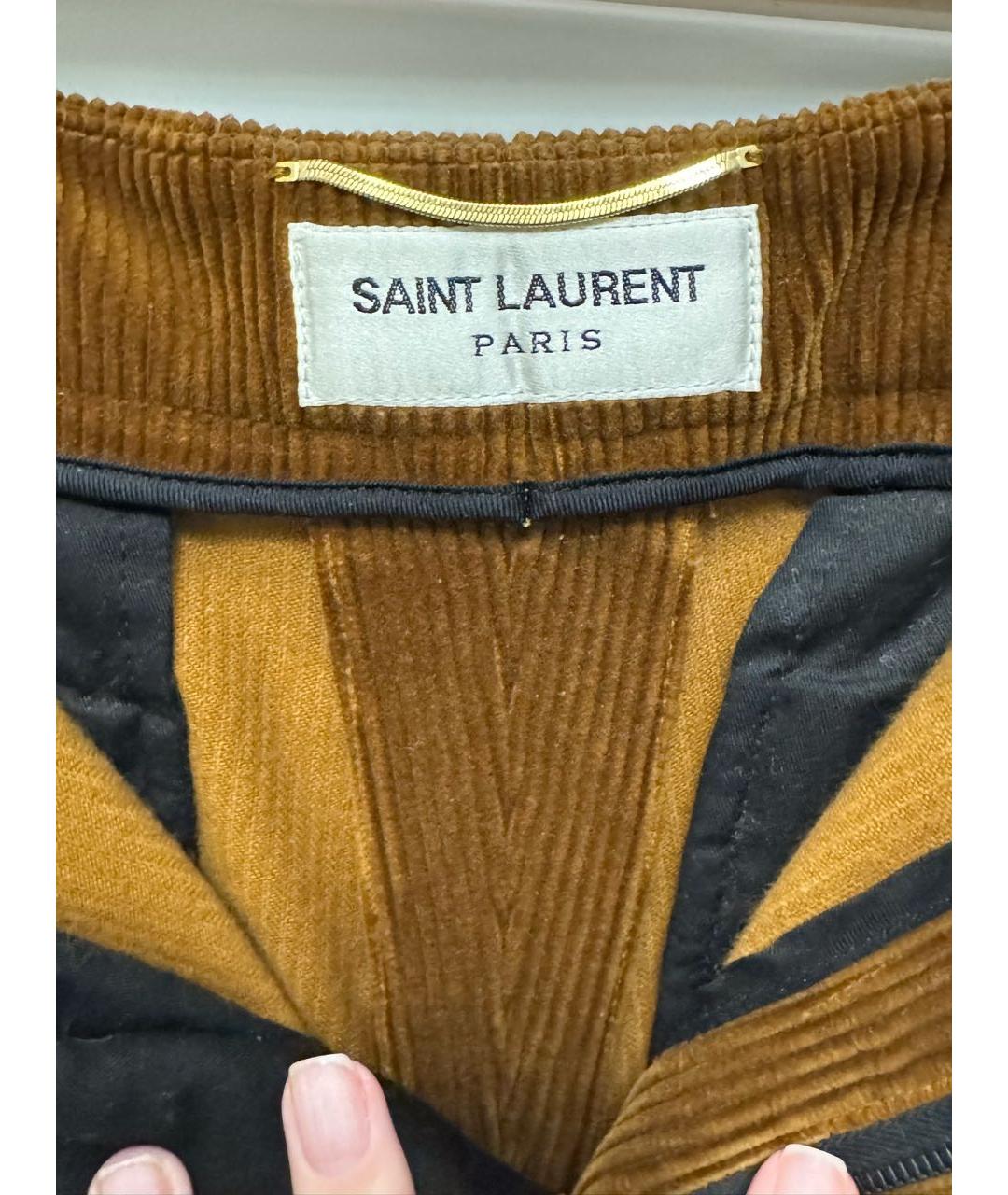 SAINT LAURENT Коричневые хлопковые прямые брюки, фото 3