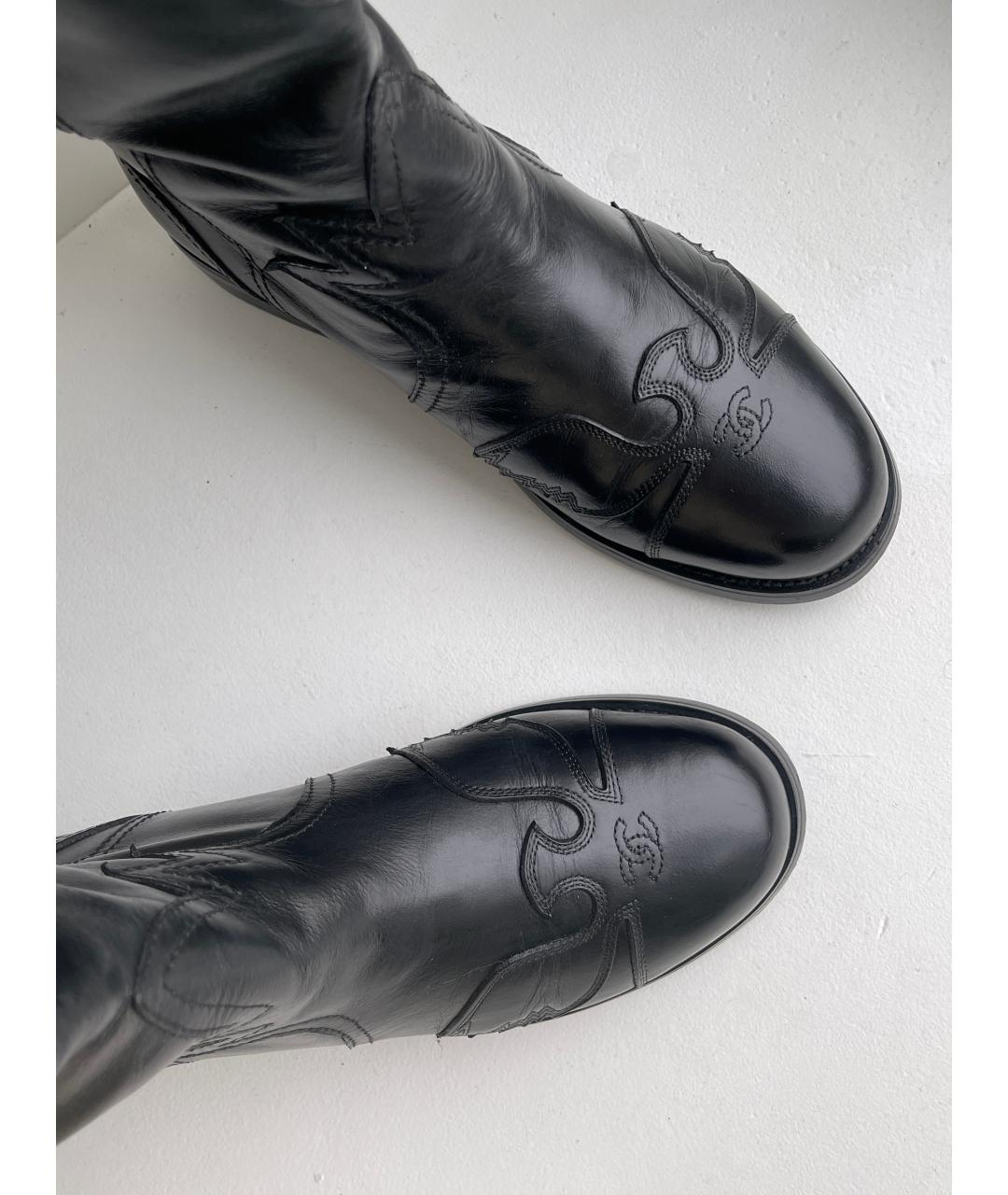 CHANEL Черные кожаные сапоги, фото 6