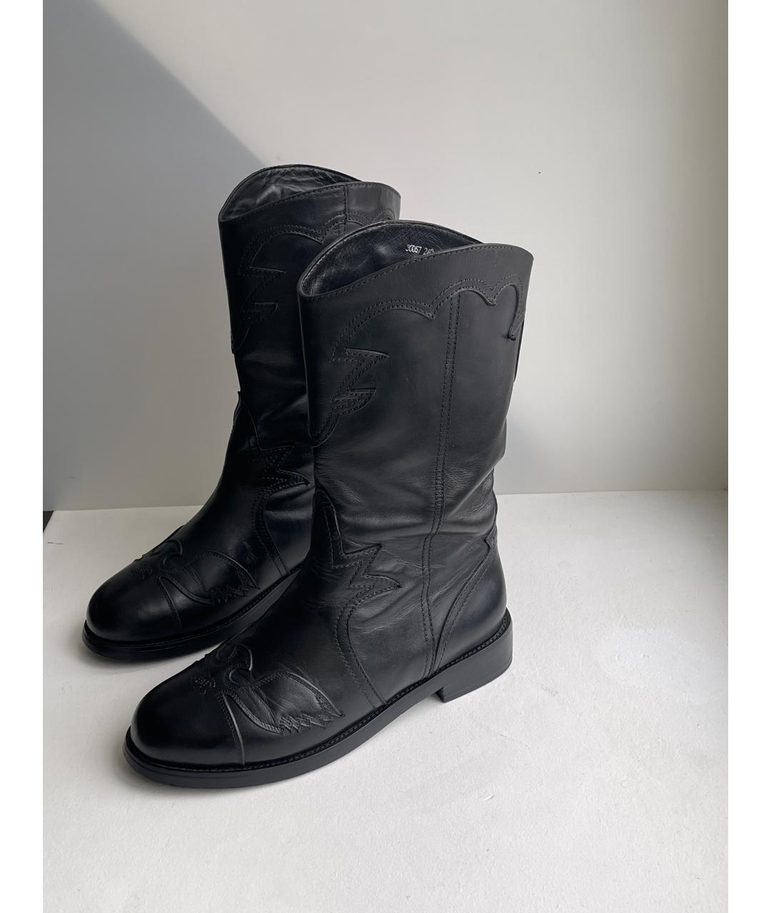 CHANEL Черные кожаные сапоги, фото 3