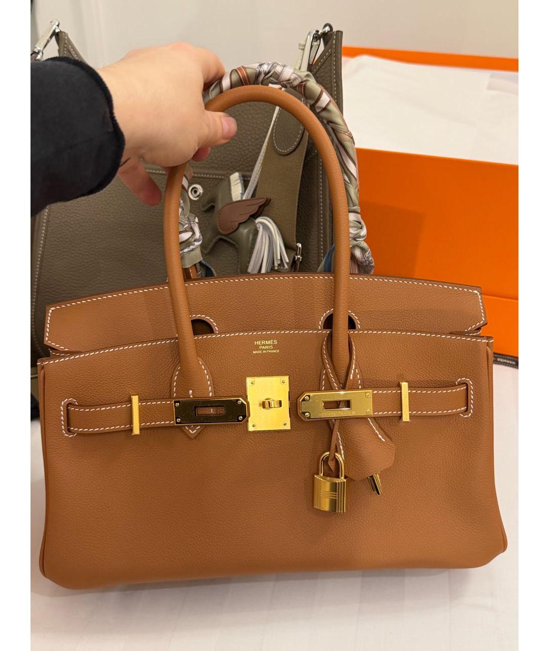 HERMES Коричневая кожаная сумка с короткими ручками, фото 4