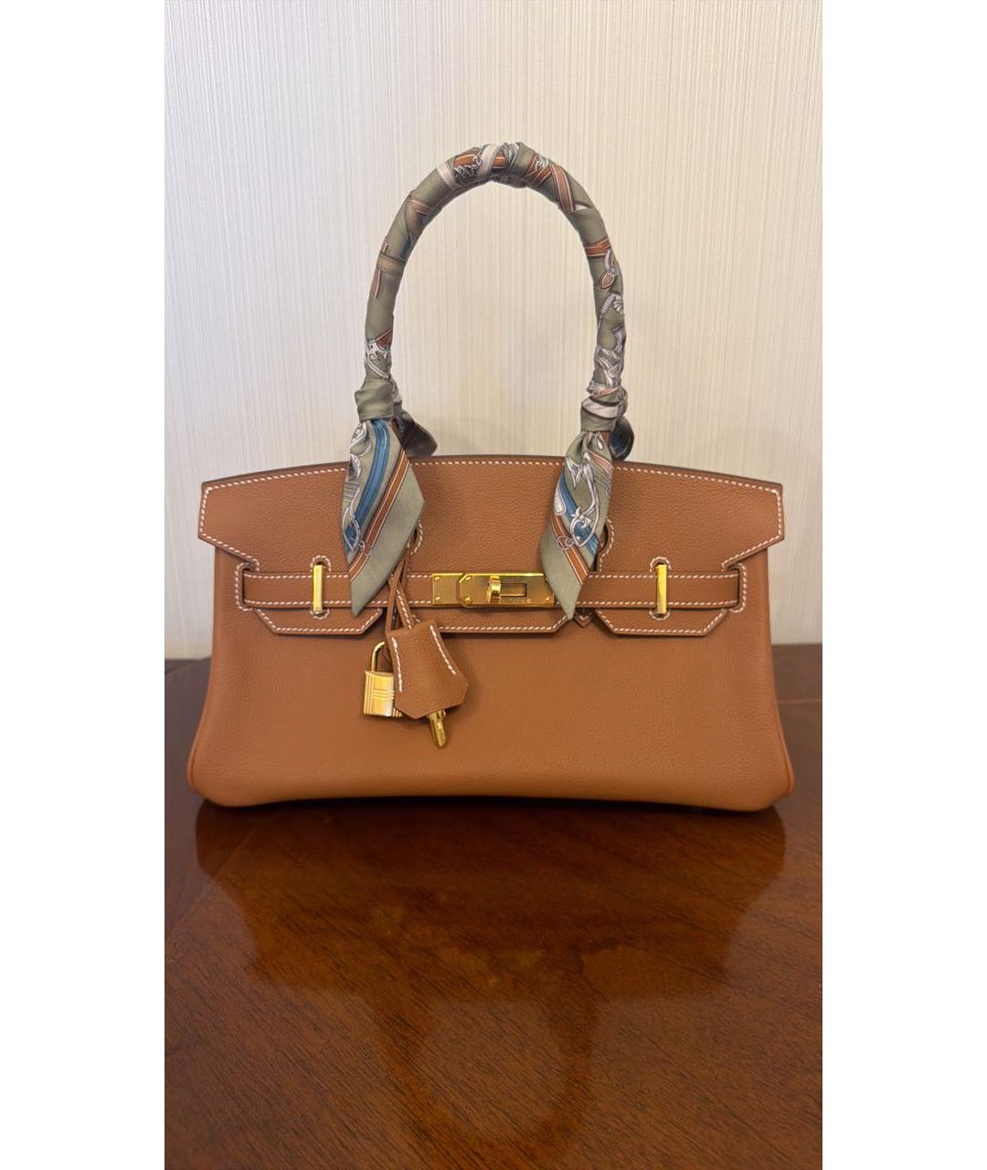 HERMES Коричневая кожаная сумка с короткими ручками, фото 6