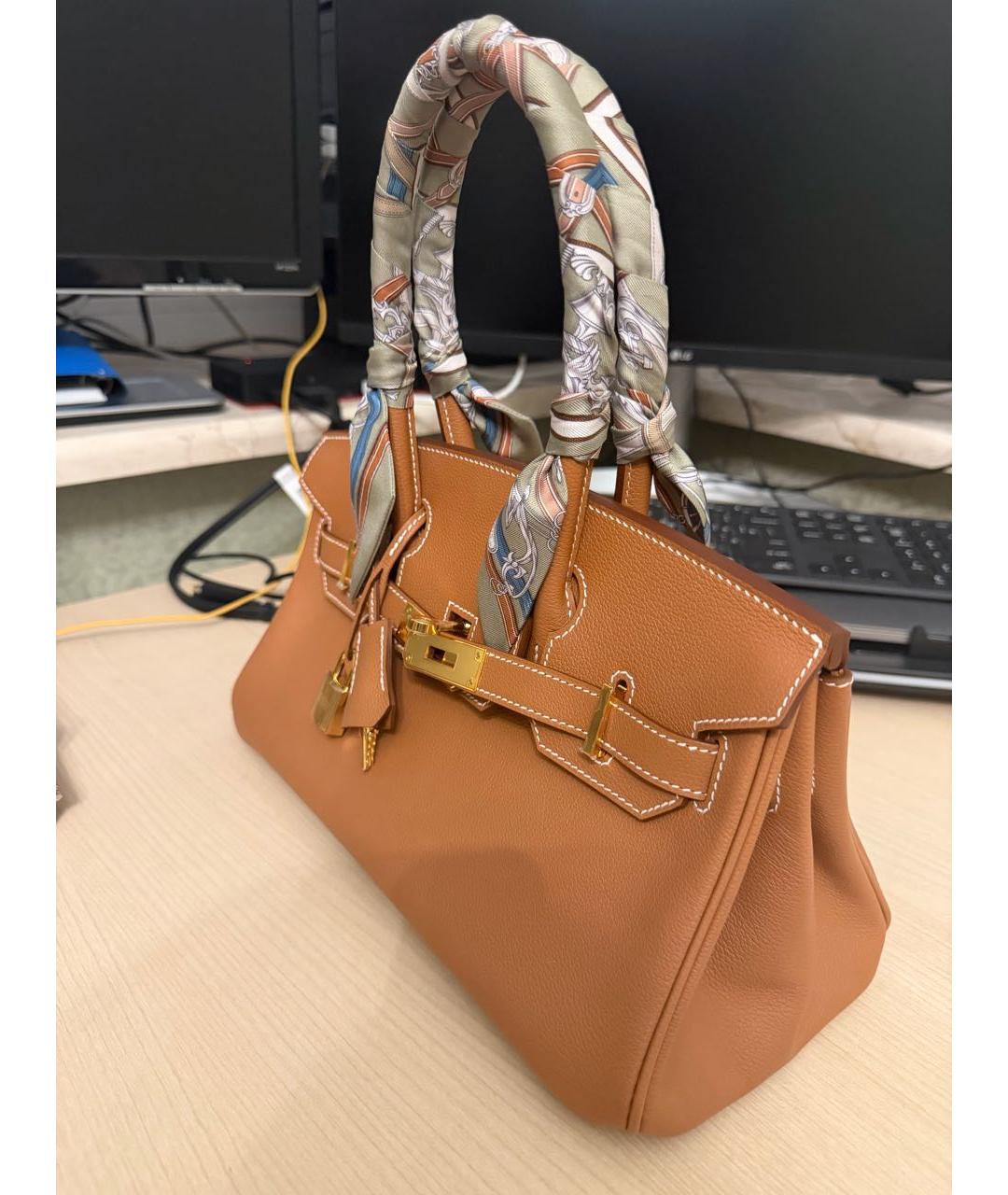 HERMES Коричневая кожаная сумка с короткими ручками, фото 2