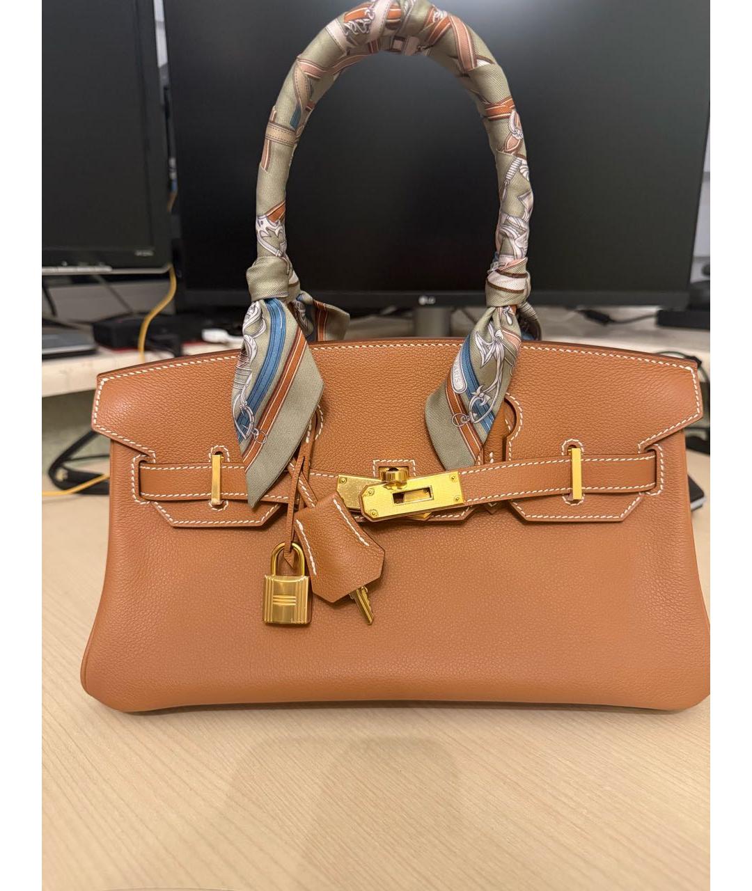 HERMES Коричневая кожаная сумка с короткими ручками, фото 5