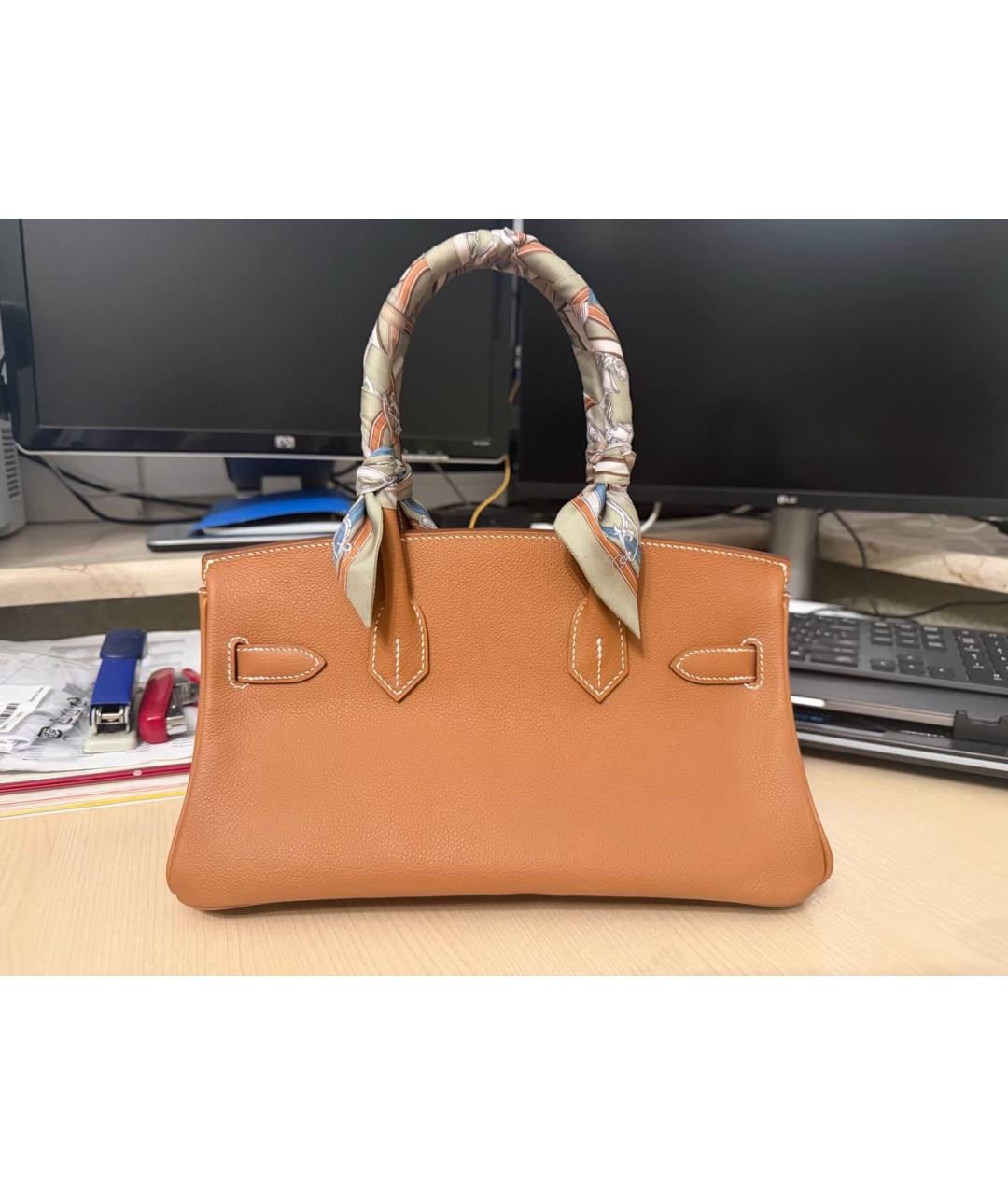 HERMES Коричневая кожаная сумка с короткими ручками, фото 3