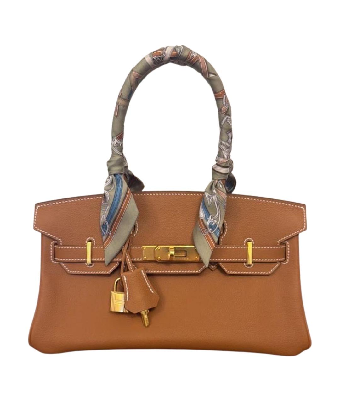 HERMES Коричневая кожаная сумка с короткими ручками, фото 1