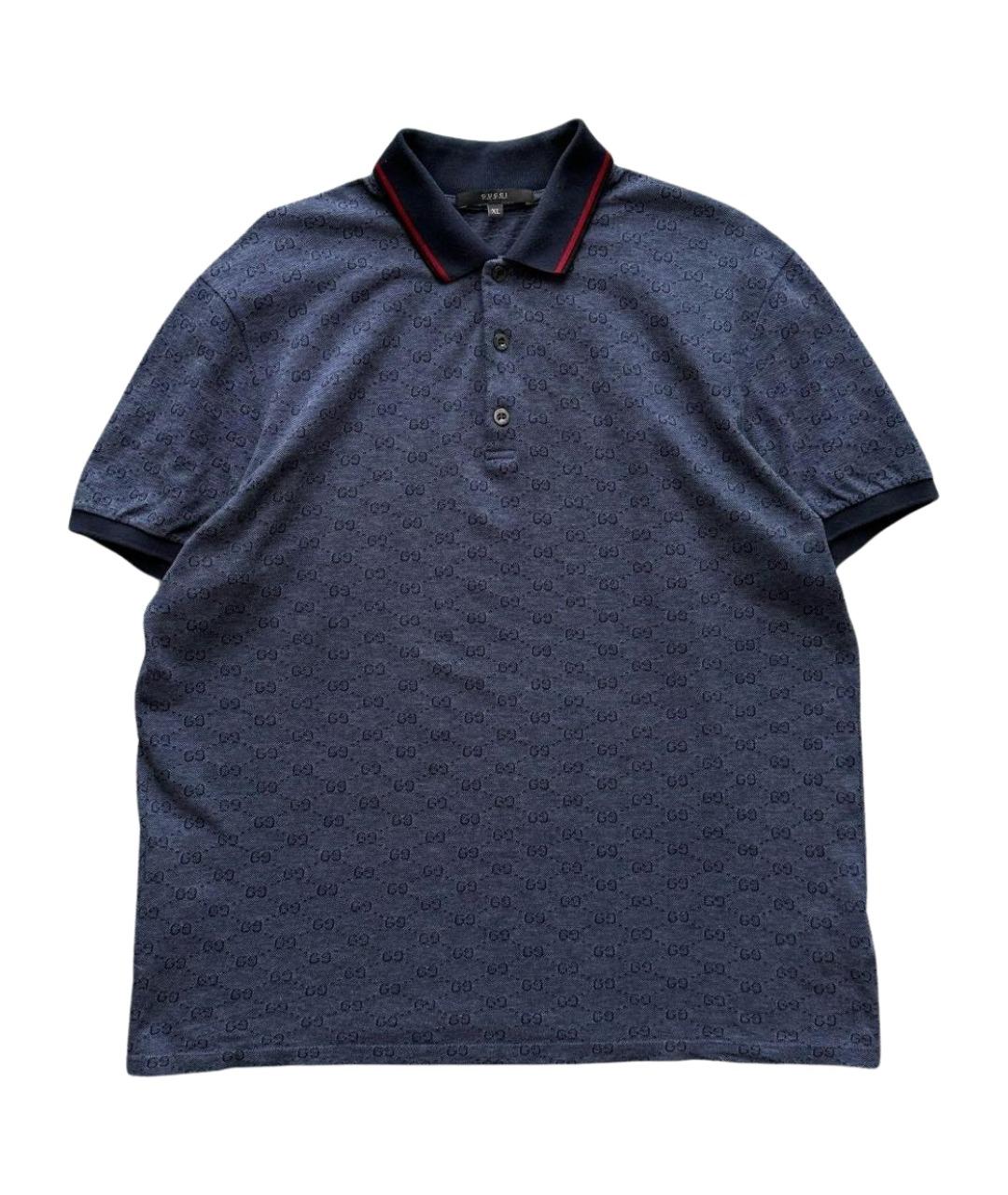 GUCCI Темно-синее хлопковое поло с коротким рукавом, фото 1