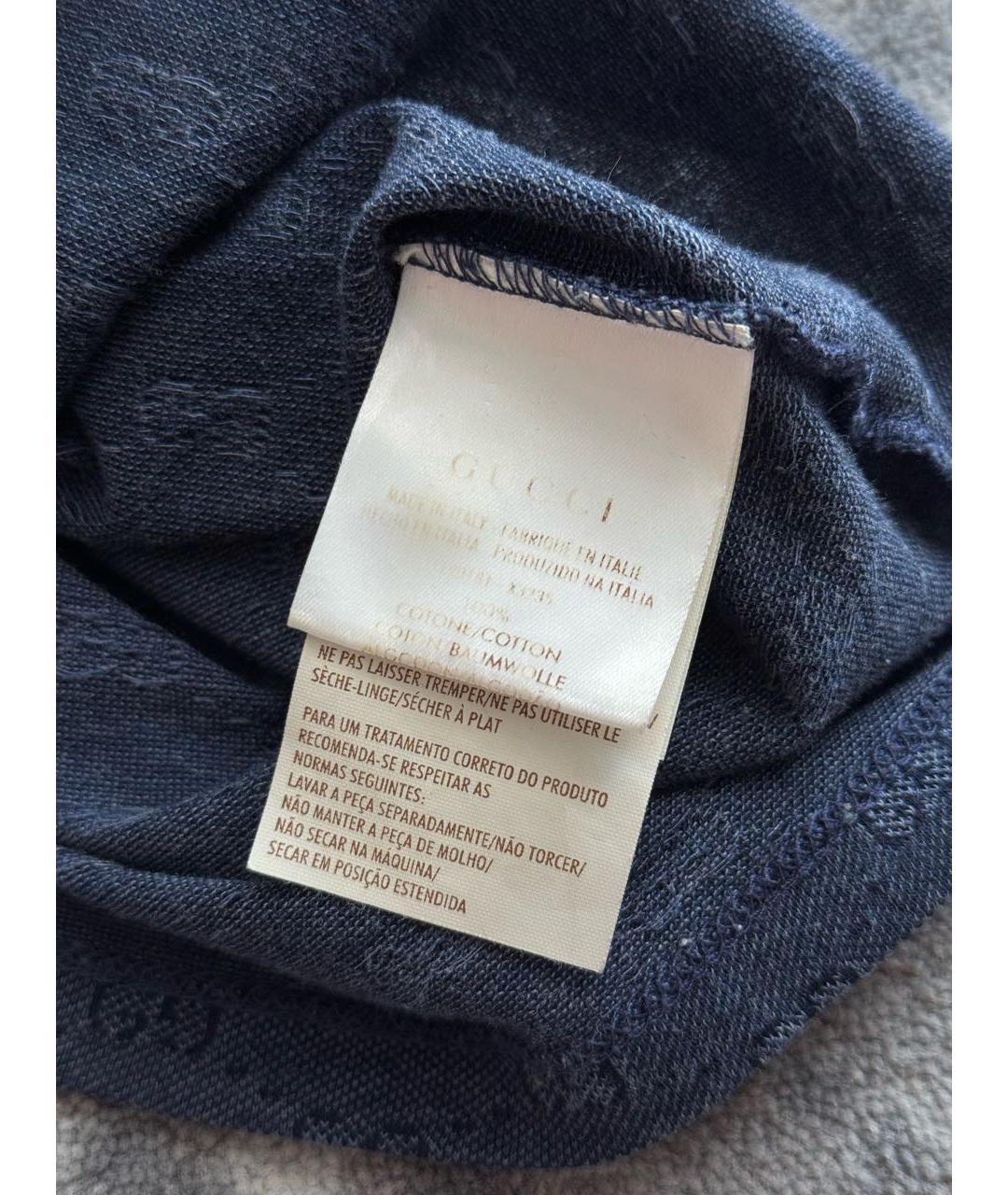 GUCCI Темно-синее хлопковое поло с коротким рукавом, фото 7