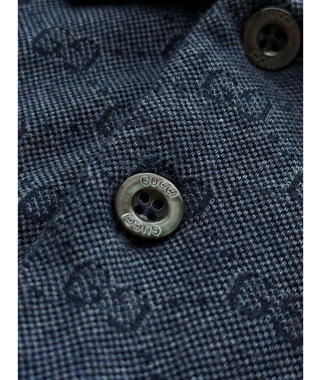 GUCCI Темно-синее хлопковое поло с коротким рукавом, фото 6