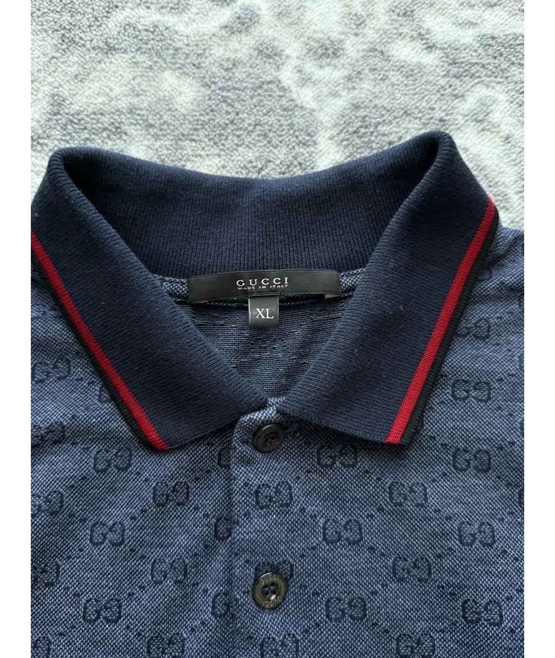 GUCCI Темно-синее хлопковое поло с коротким рукавом, фото 5