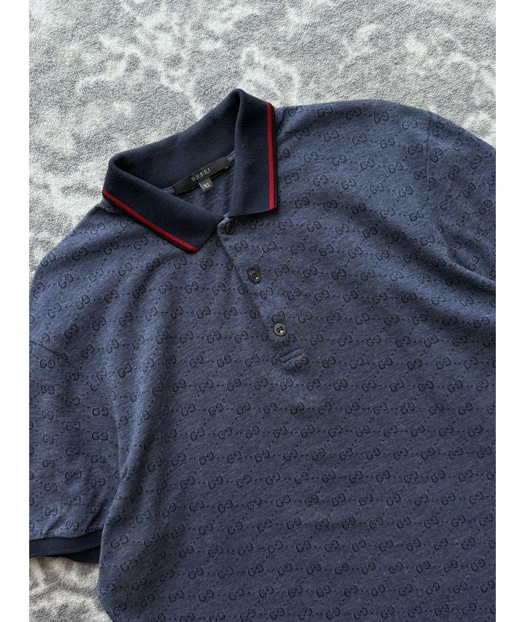 GUCCI Темно-синее хлопковое поло с коротким рукавом, фото 2