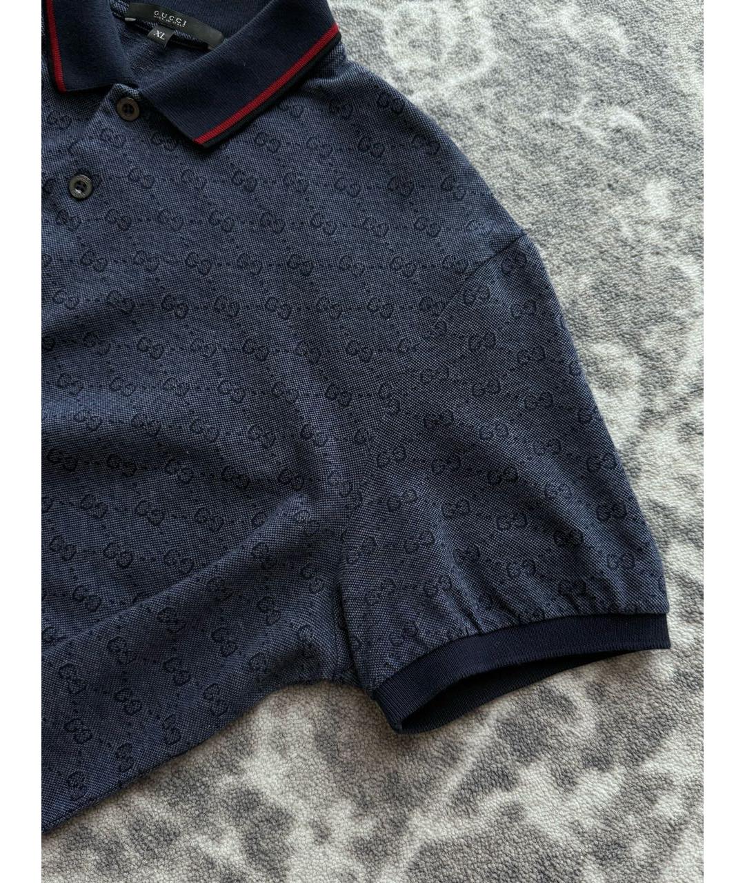 GUCCI Темно-синее хлопковое поло с коротким рукавом, фото 4