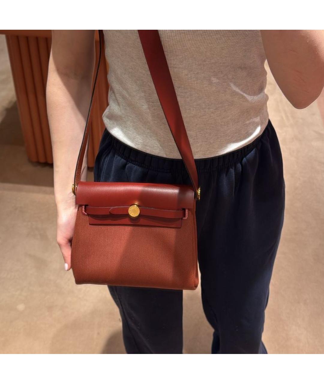 HERMES Бордовая тканевая сумка через плечо, фото 5