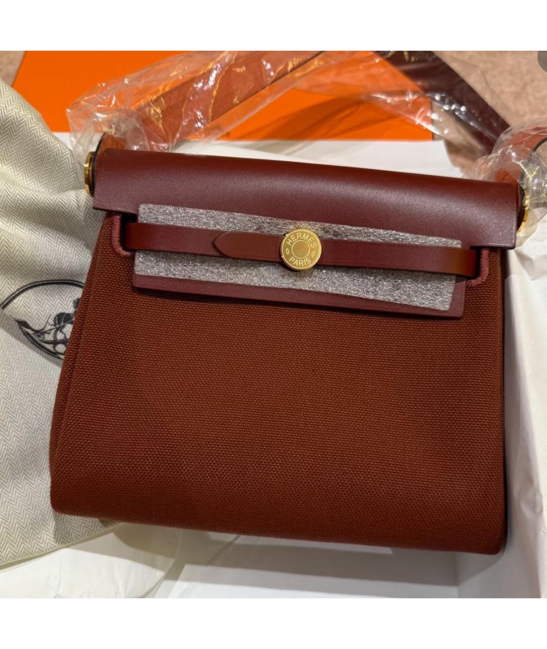 HERMES Бордовая тканевая сумка через плечо, фото 6