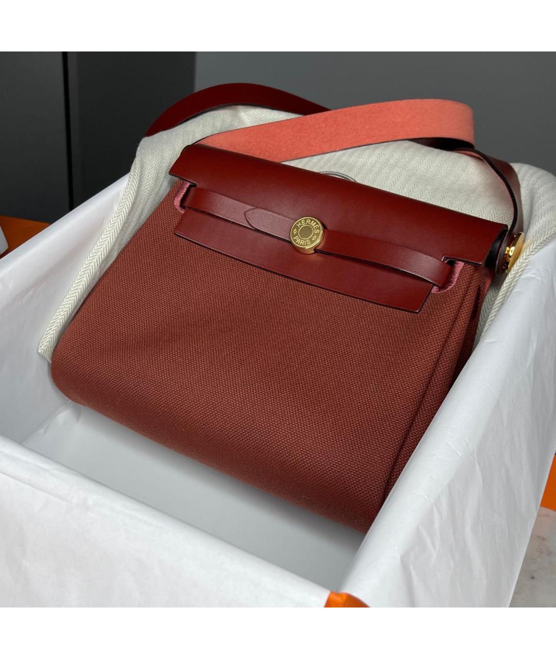 HERMES Бордовая тканевая сумка через плечо, фото 2