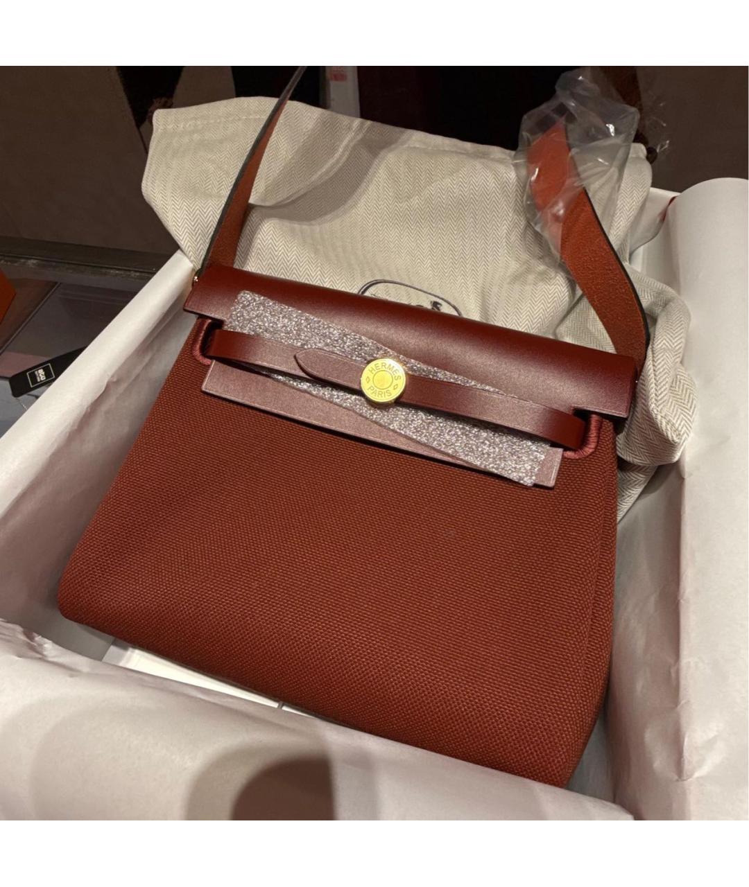 HERMES Бордовая тканевая сумка через плечо, фото 3