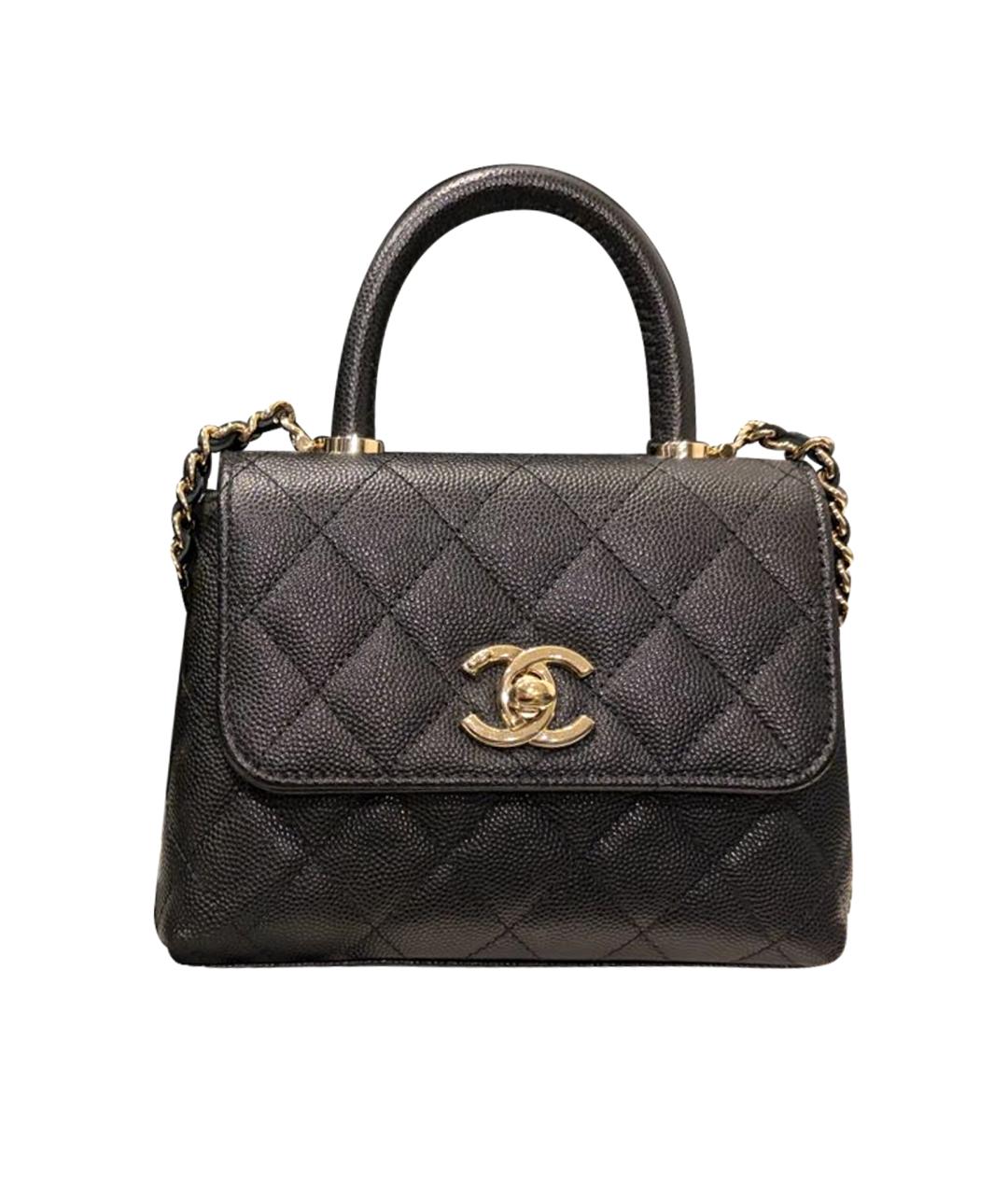 CHANEL Черная кожаная сумка с короткими ручками, фото 1