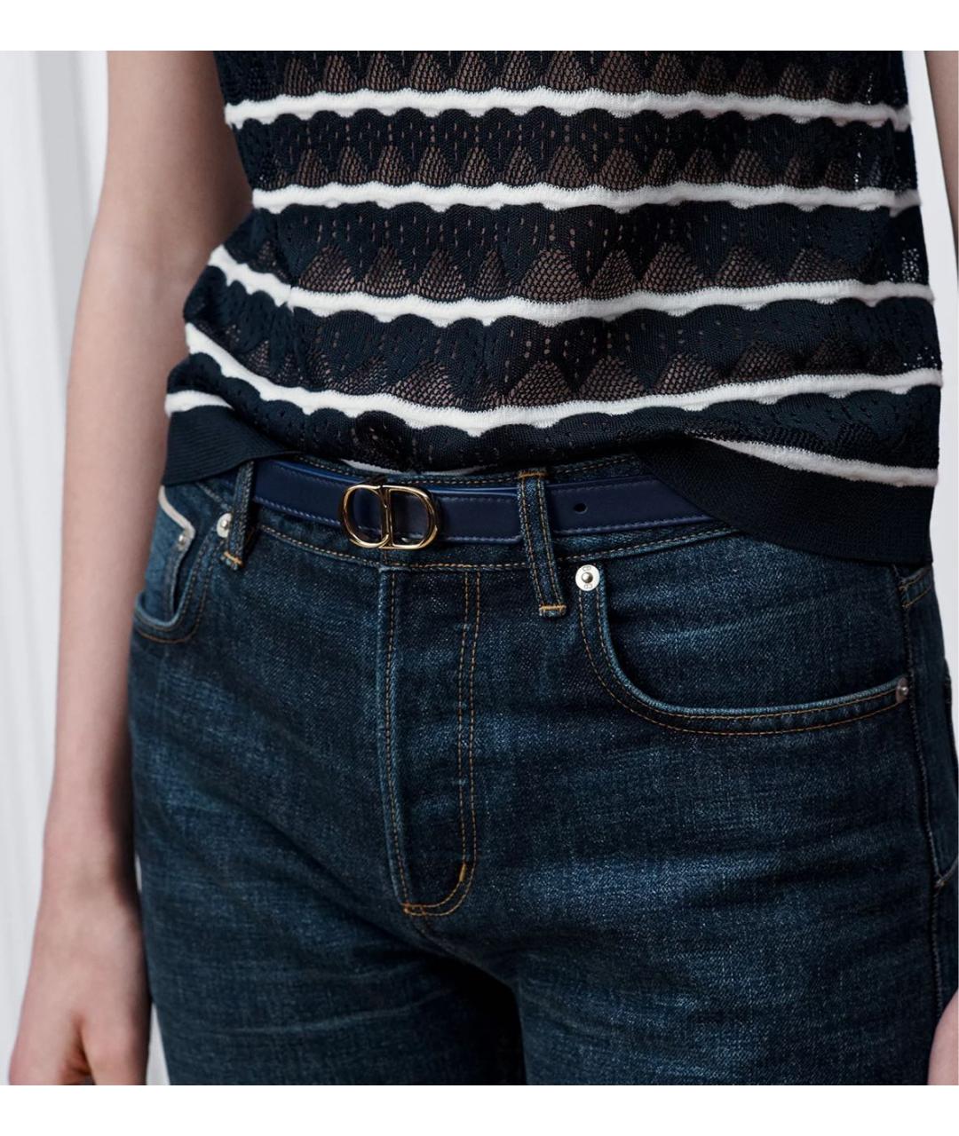 CHRISTIAN DIOR Темно-синий кожаный ремень, фото 2