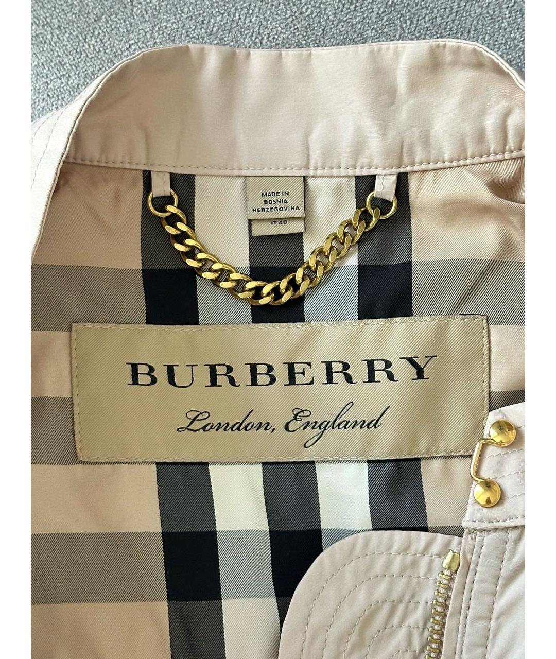 BURBERRY Бежевый полиэстеровый тренч/плащ, фото 4