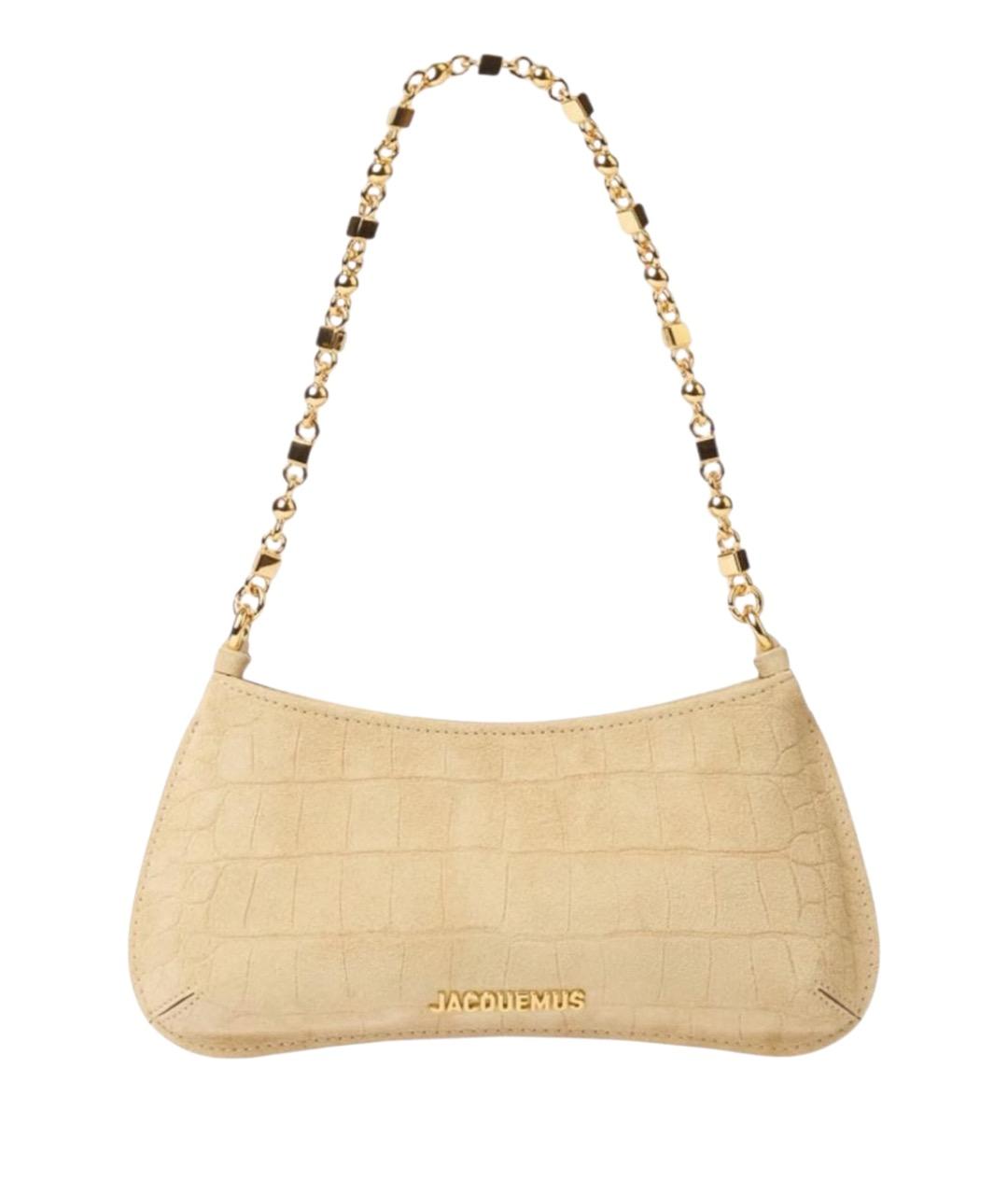 JACQUEMUS Бежевая замшевая сумка с короткими ручками, фото 1