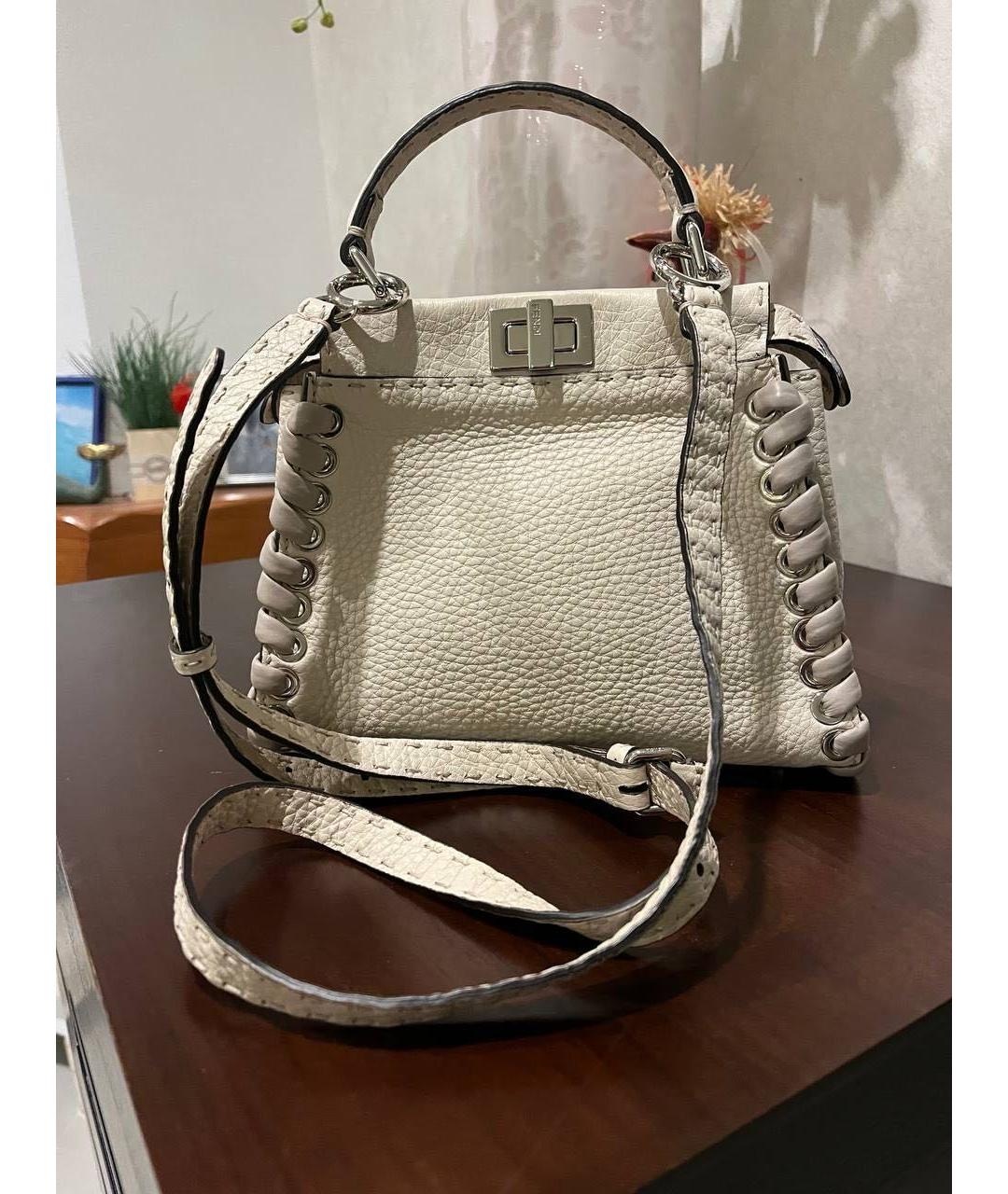 FENDI Белая кожаная сумка с короткими ручками, фото 2