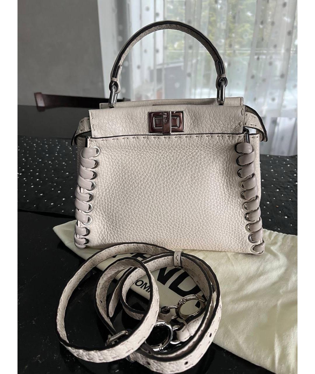 FENDI Белая кожаная сумка с короткими ручками, фото 5