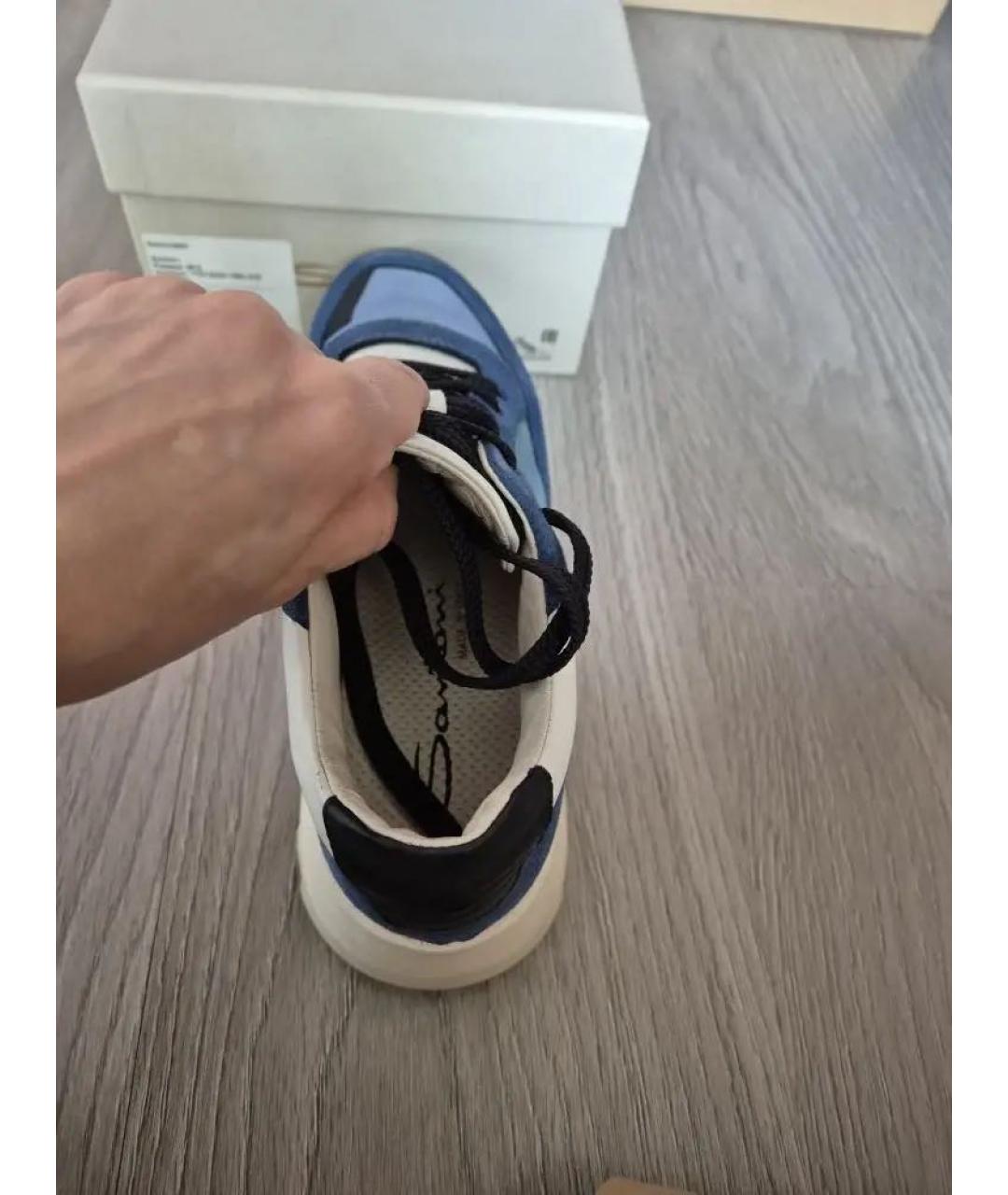 SANTONI Синие кожаные кроссовки, фото 3