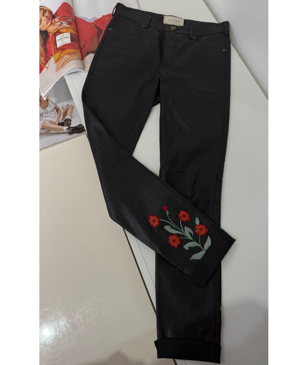 GUCCI Черные кожаные брюки узкие, фото 3