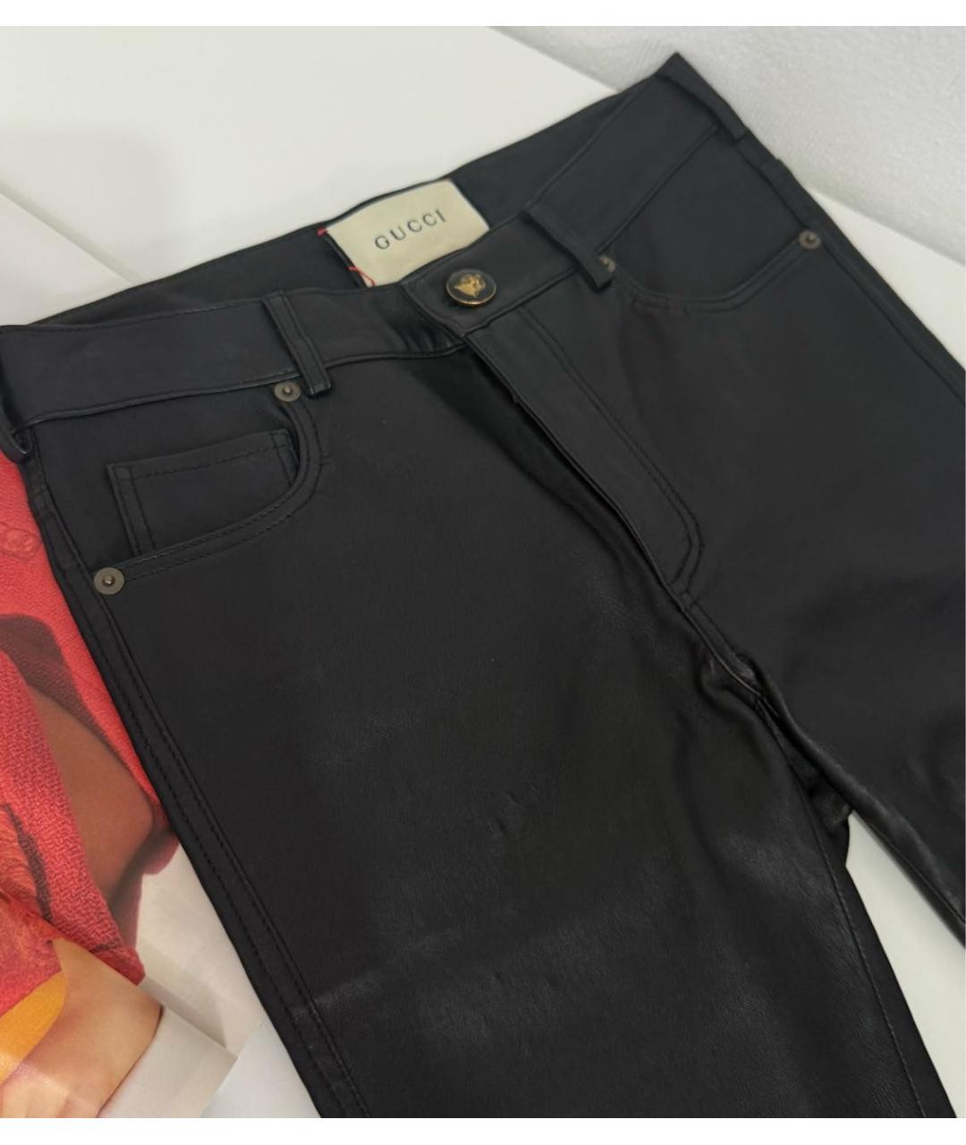 GUCCI Черные кожаные брюки узкие, фото 4