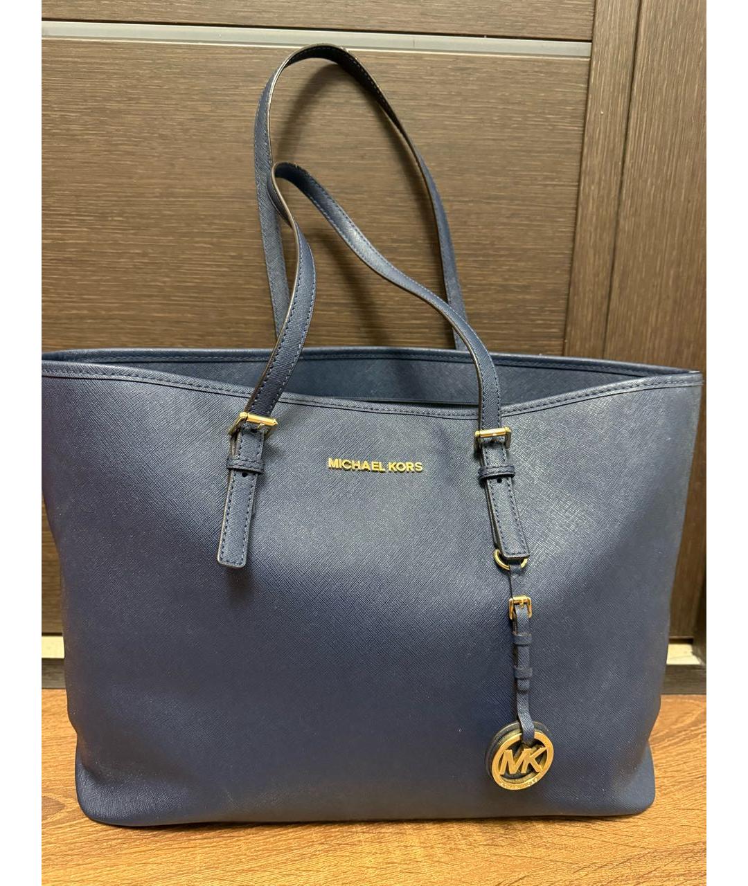 MICHAEL KORS Темно-синяя кожаная сумка тоут, фото 5