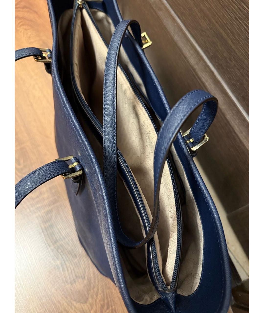 MICHAEL KORS Темно-синяя кожаная сумка тоут, фото 4