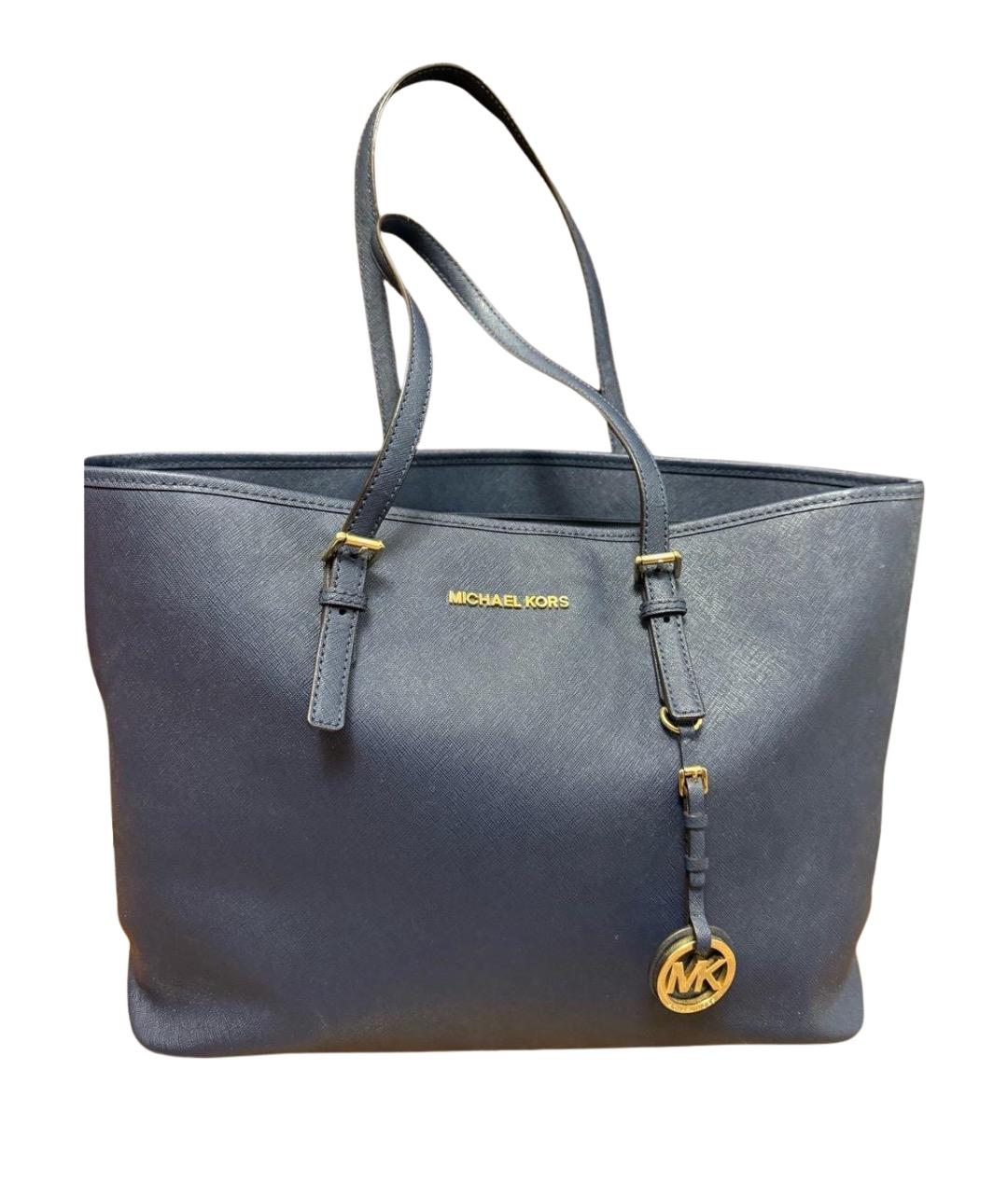 MICHAEL KORS Темно-синяя кожаная сумка тоут, фото 1