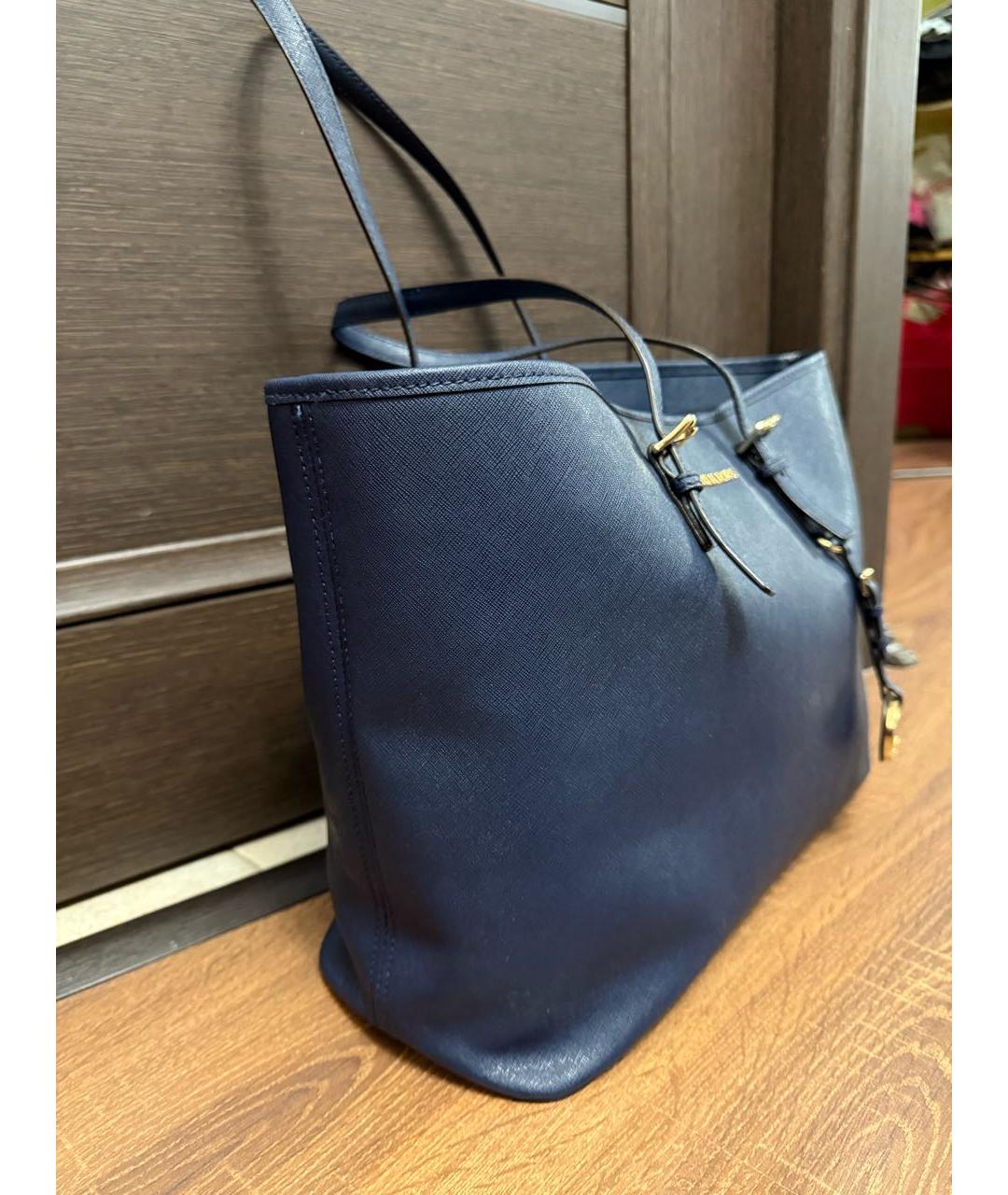 MICHAEL KORS Темно-синяя кожаная сумка тоут, фото 2