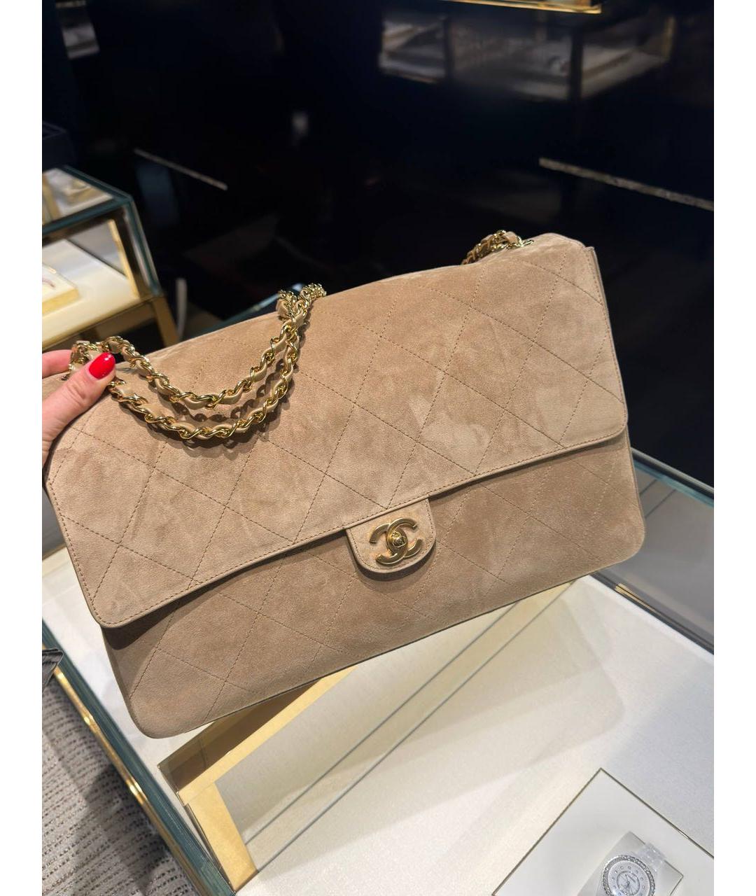 CHANEL Бежевая замшевая сумка через плечо, фото 4