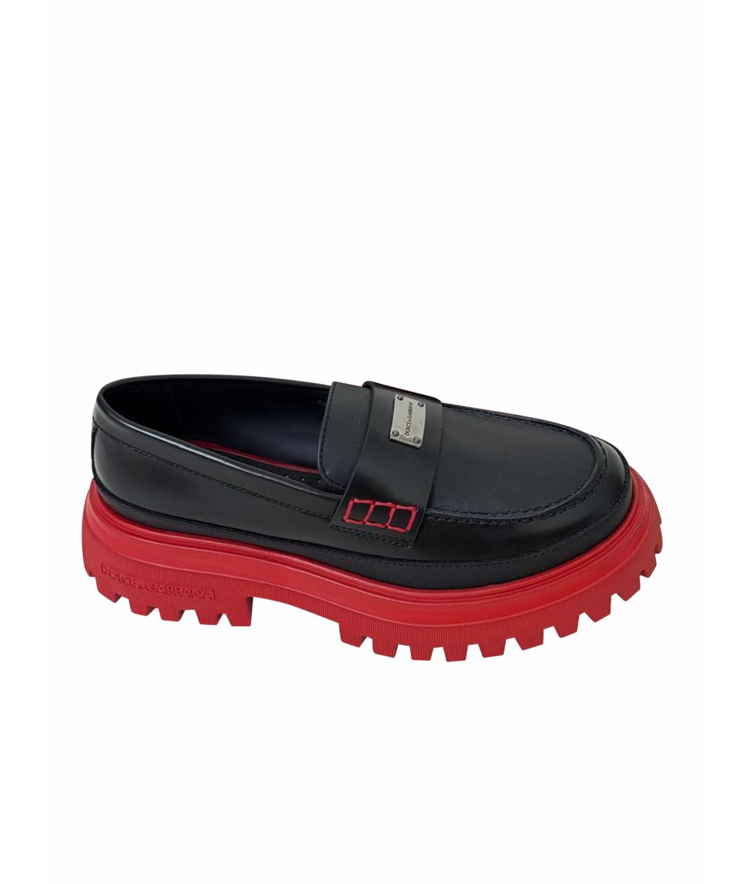 DOLCE&GABBANA Черные кожаные лоферы и мокасины, фото 1