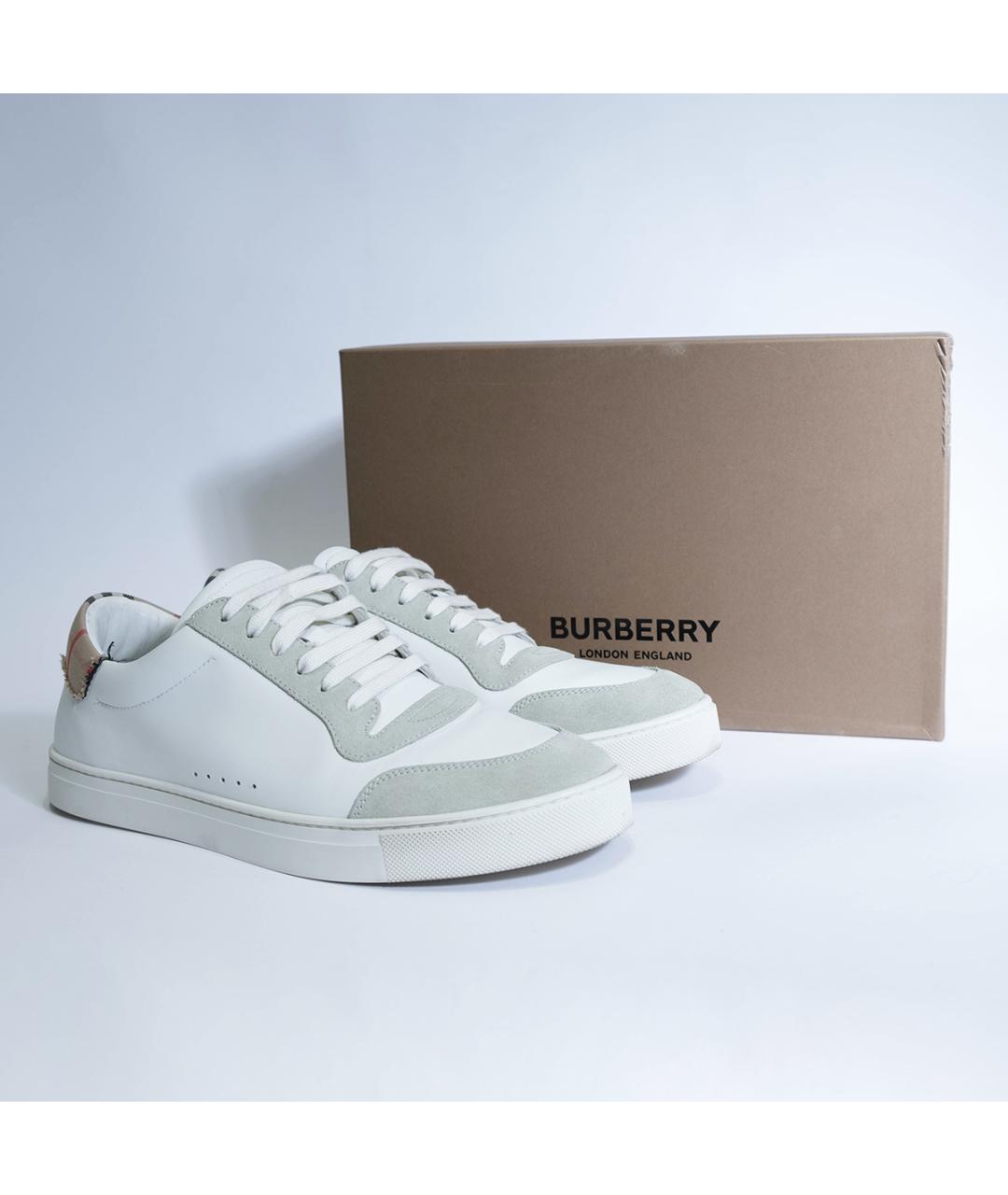 BURBERRY Белые кожаные низкие кроссовки / кеды, фото 6