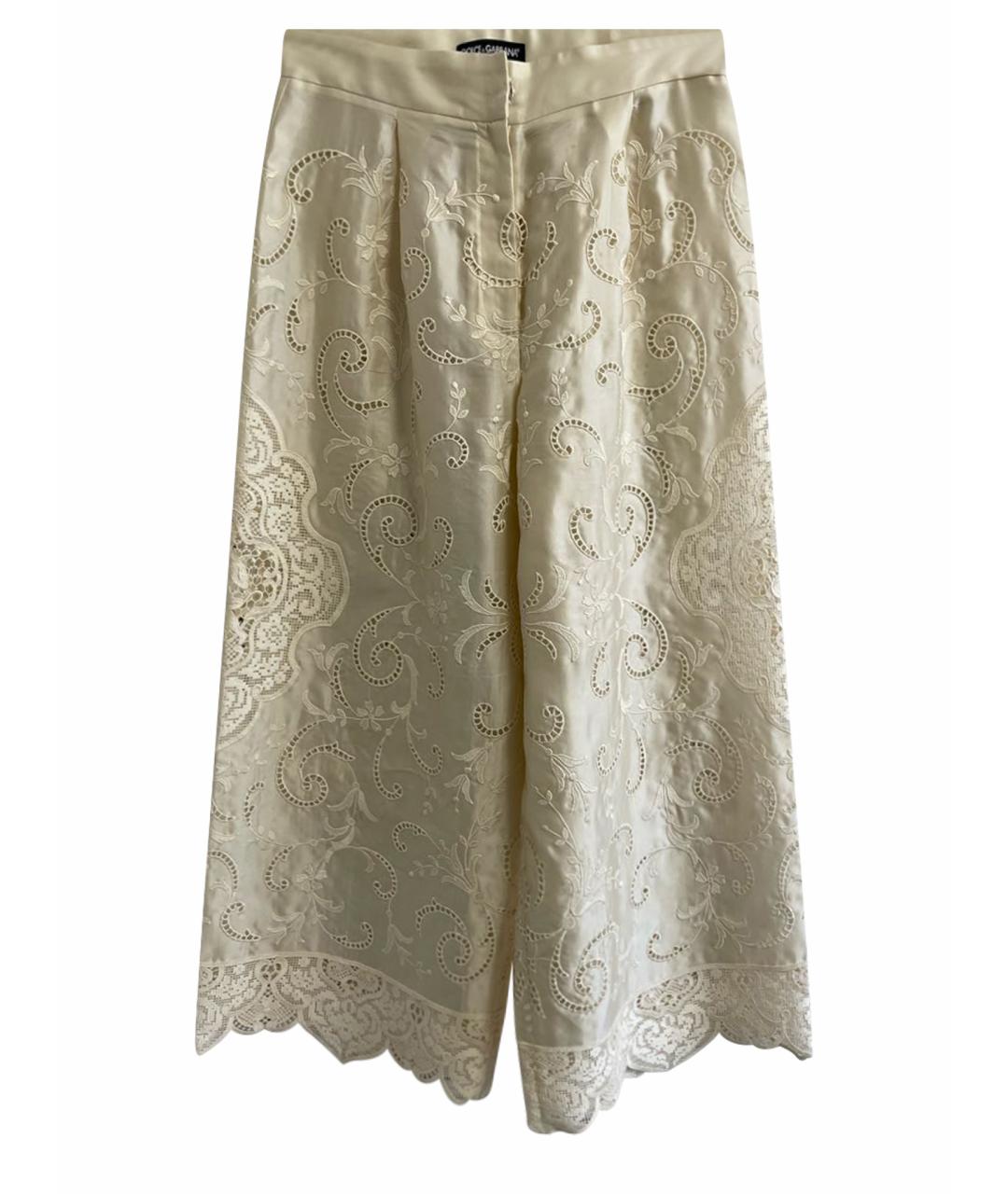 DOLCE&GABBANA Бежевые шелковые брюки широкие, фото 1