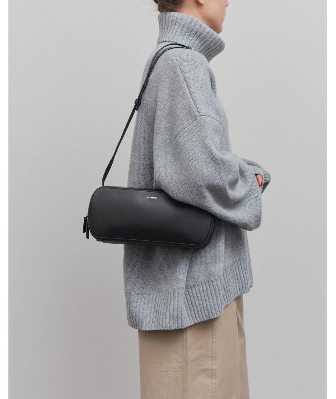 JIL SANDER Черная кожаная сумка через плечо, фото 2