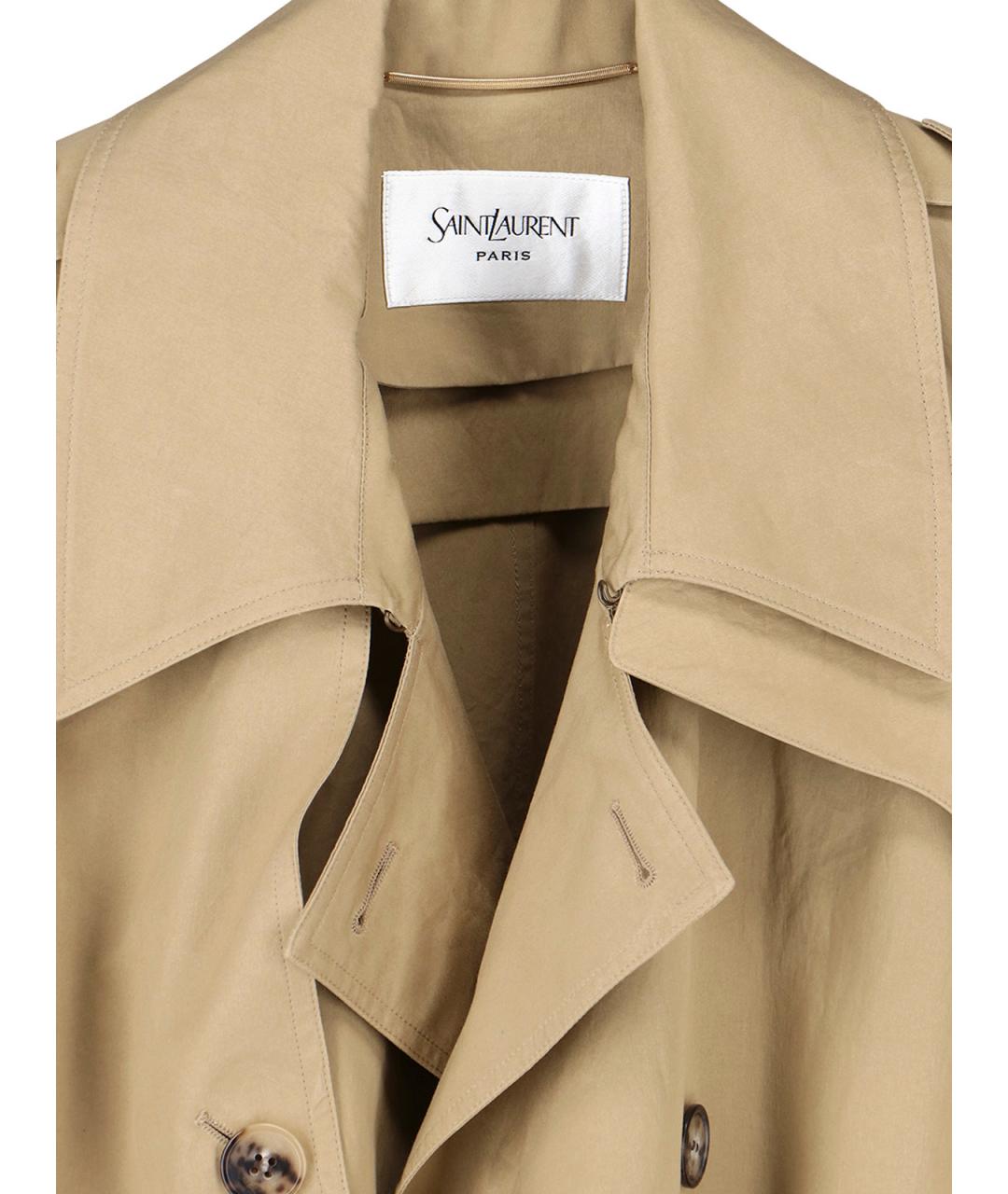 SAINT LAURENT Бежевый хлопковый тренч/плащ, фото 7