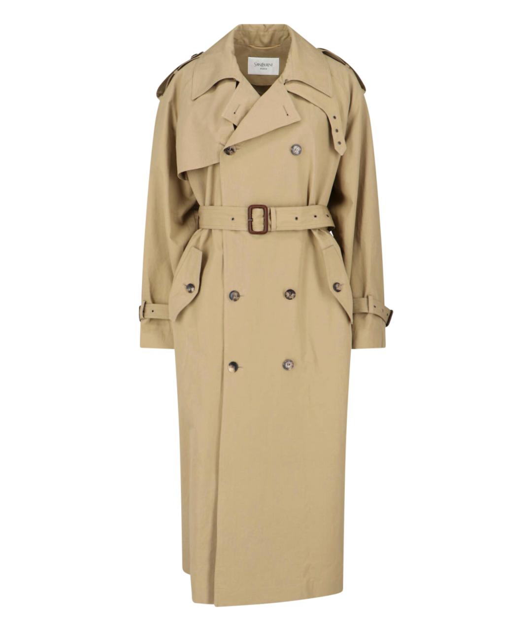 SAINT LAURENT Бежевый хлопковый тренч/плащ, фото 3