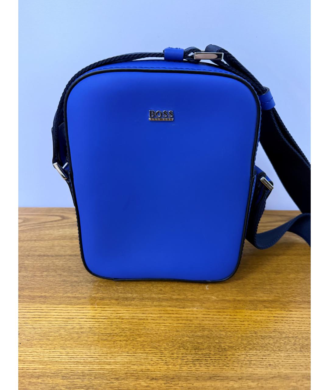 HUGO BOSS Синяя кожаная сумка на плечо, фото 6