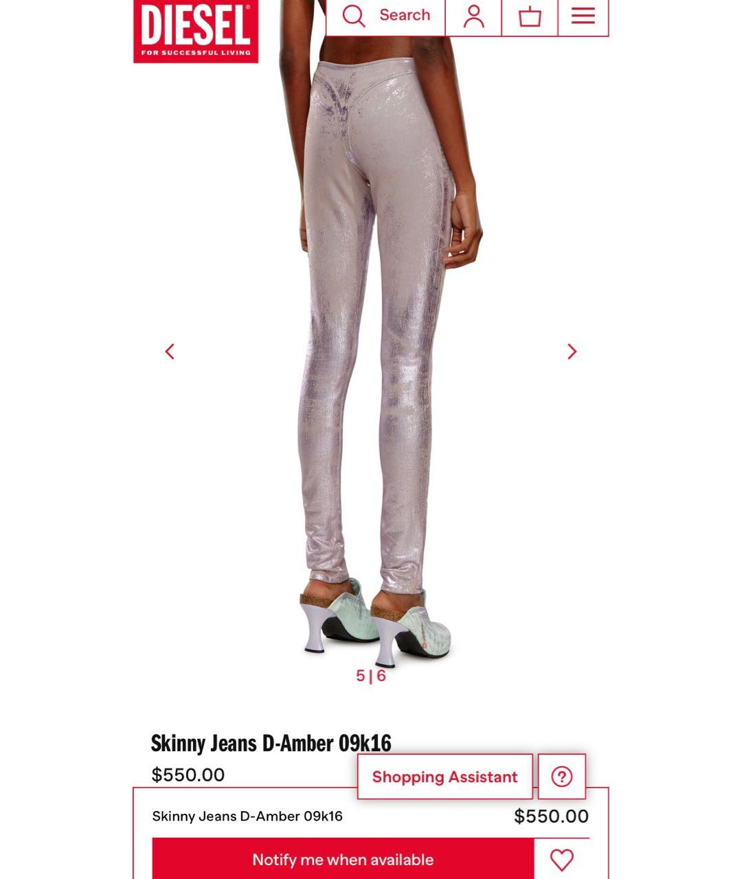 DIESEL Розовые хлопко-эластановые джинсы слим, фото 4