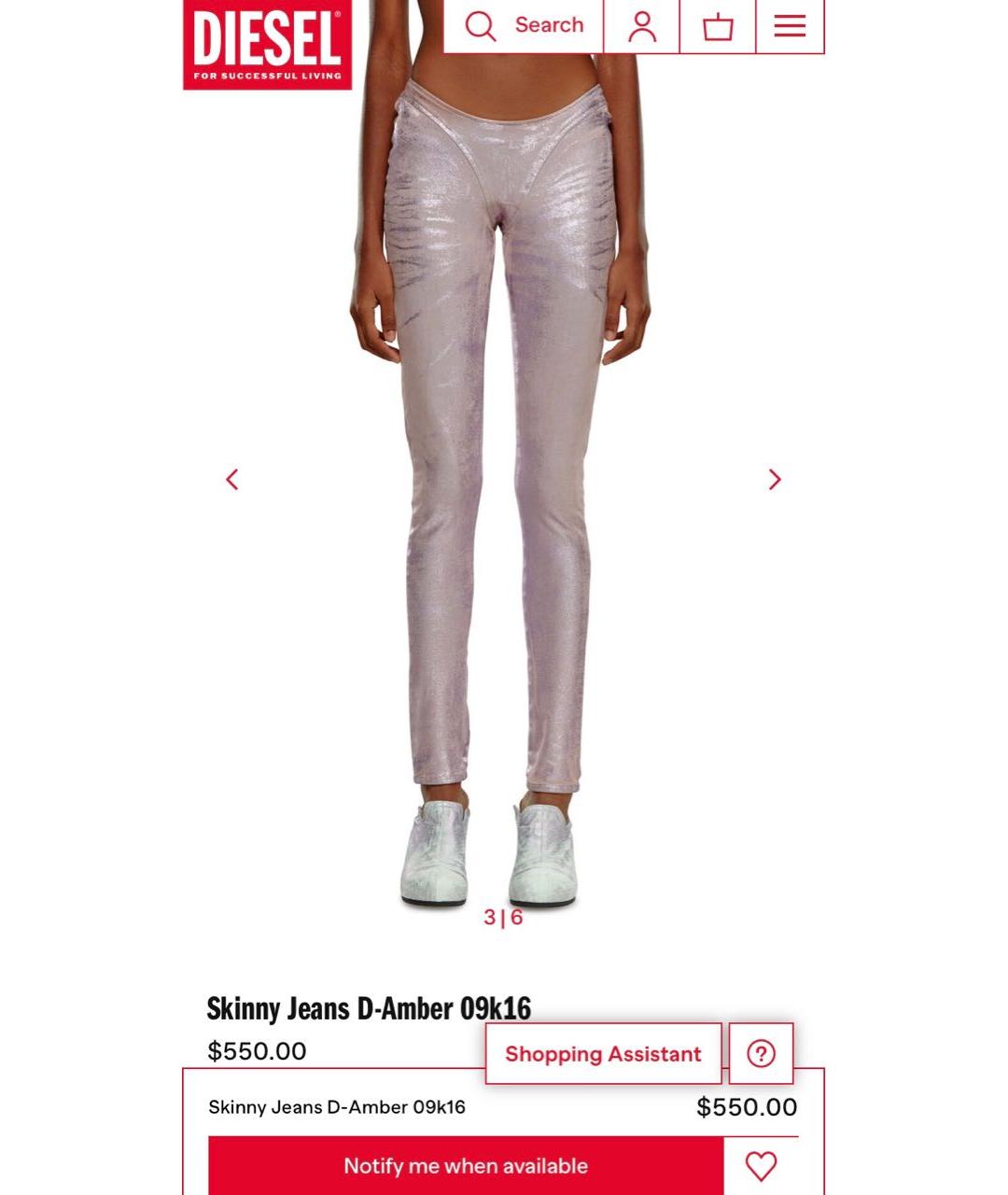 DIESEL Розовые хлопко-эластановые джинсы слим, фото 3