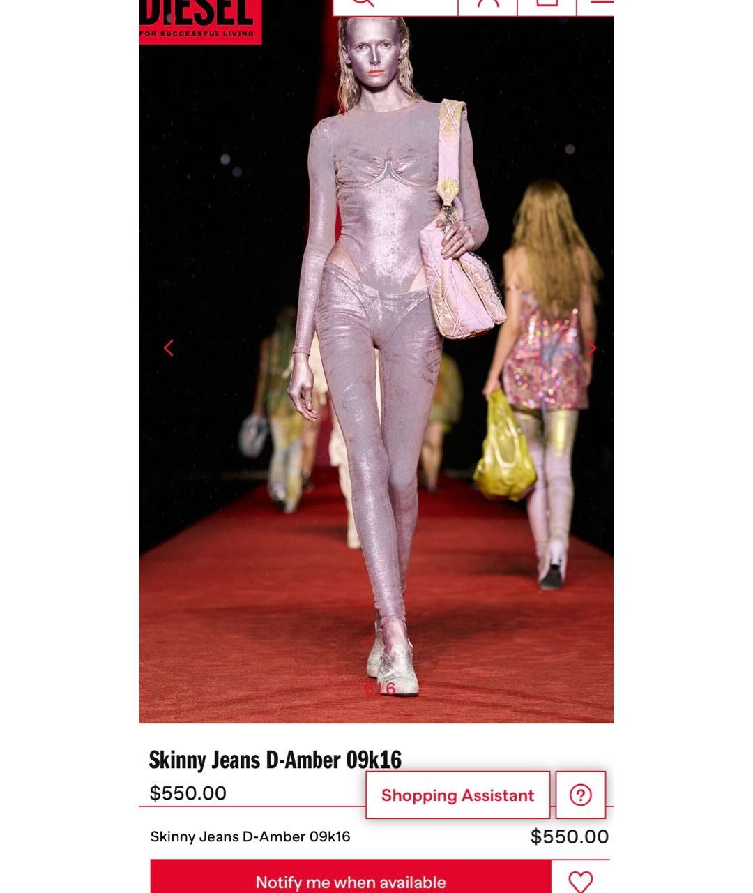 DIESEL Розовые хлопко-эластановые джинсы слим, фото 2